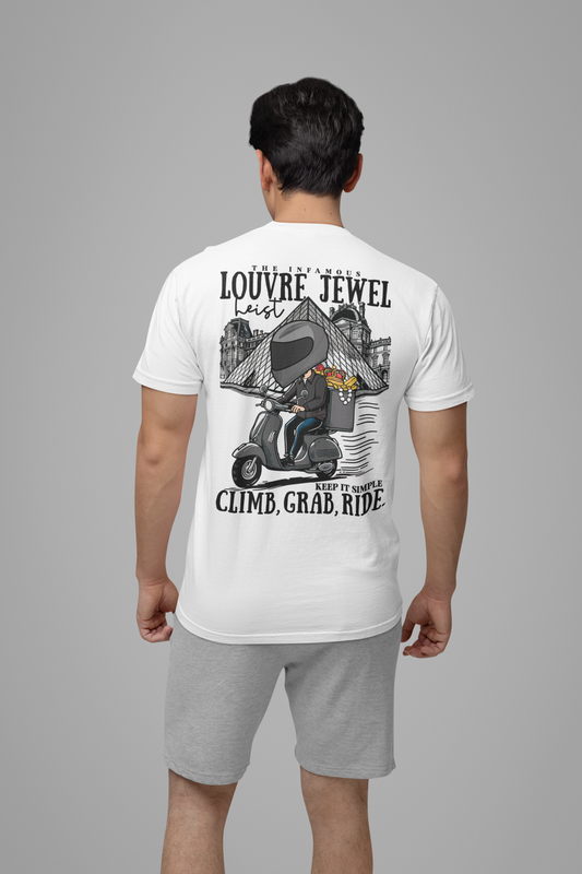 The Louvre Jewel Heist – Paris Heist Humor [Black Text] T-Shirt