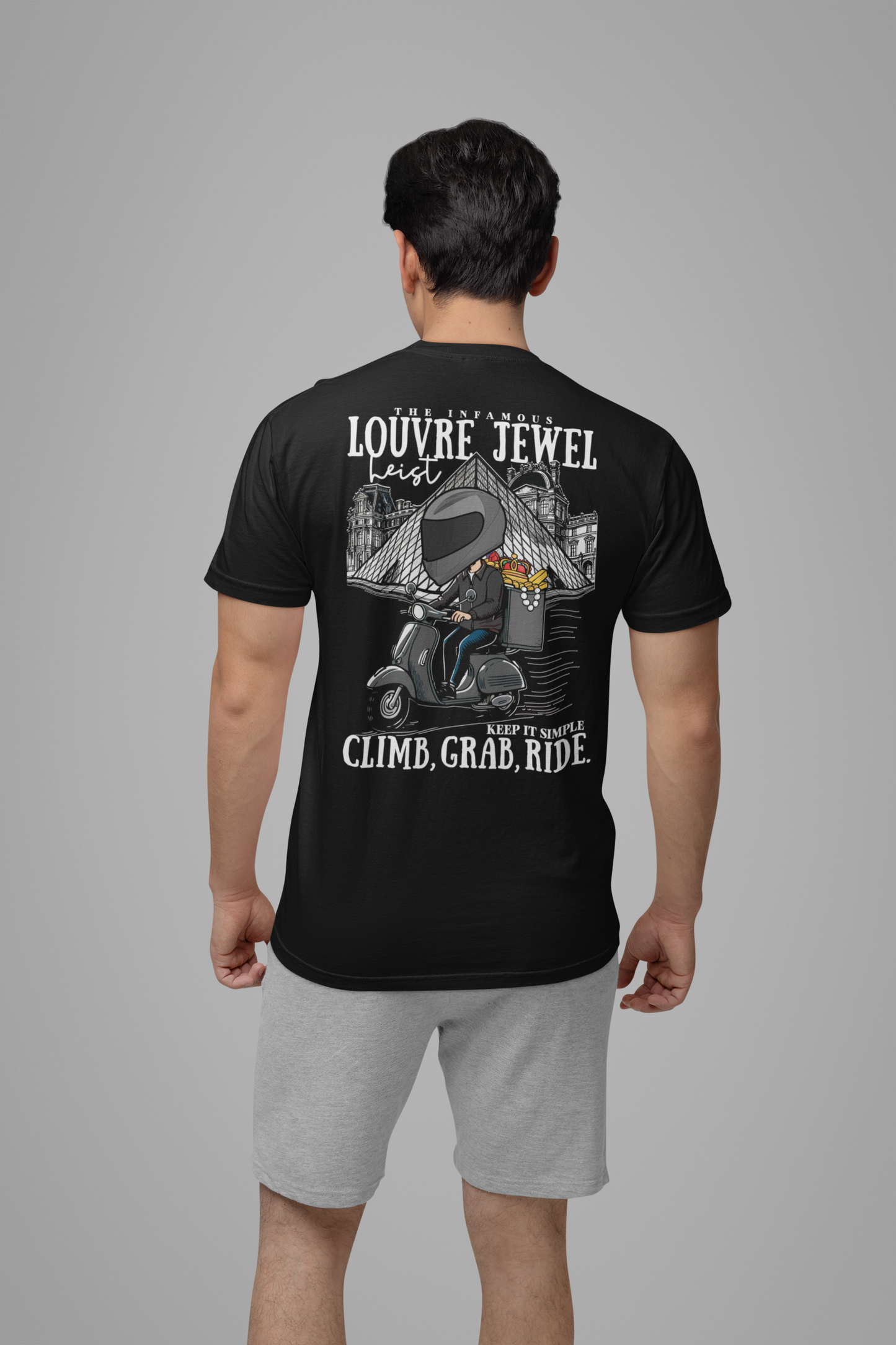 The Louvre Jewel Heist – Paris Heist Humor [White Text] T-Shirt