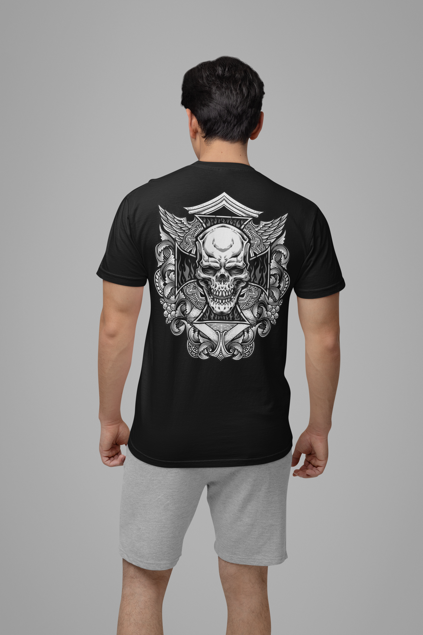 Gothic Winged Skull Ornamental Horror T-Shirt