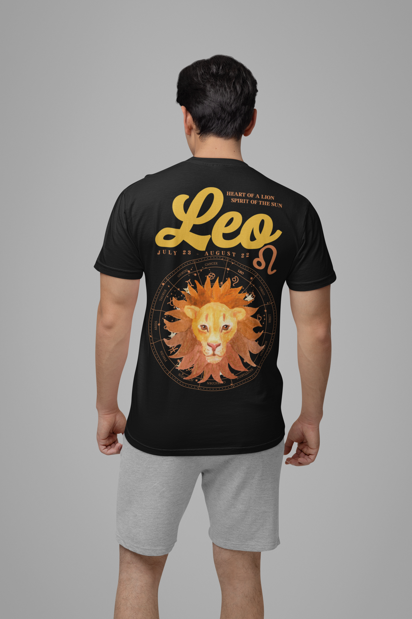 Leo Zodiac T-Shirt – Heart of the Lion, Spirit of the Sun Astrological wheel