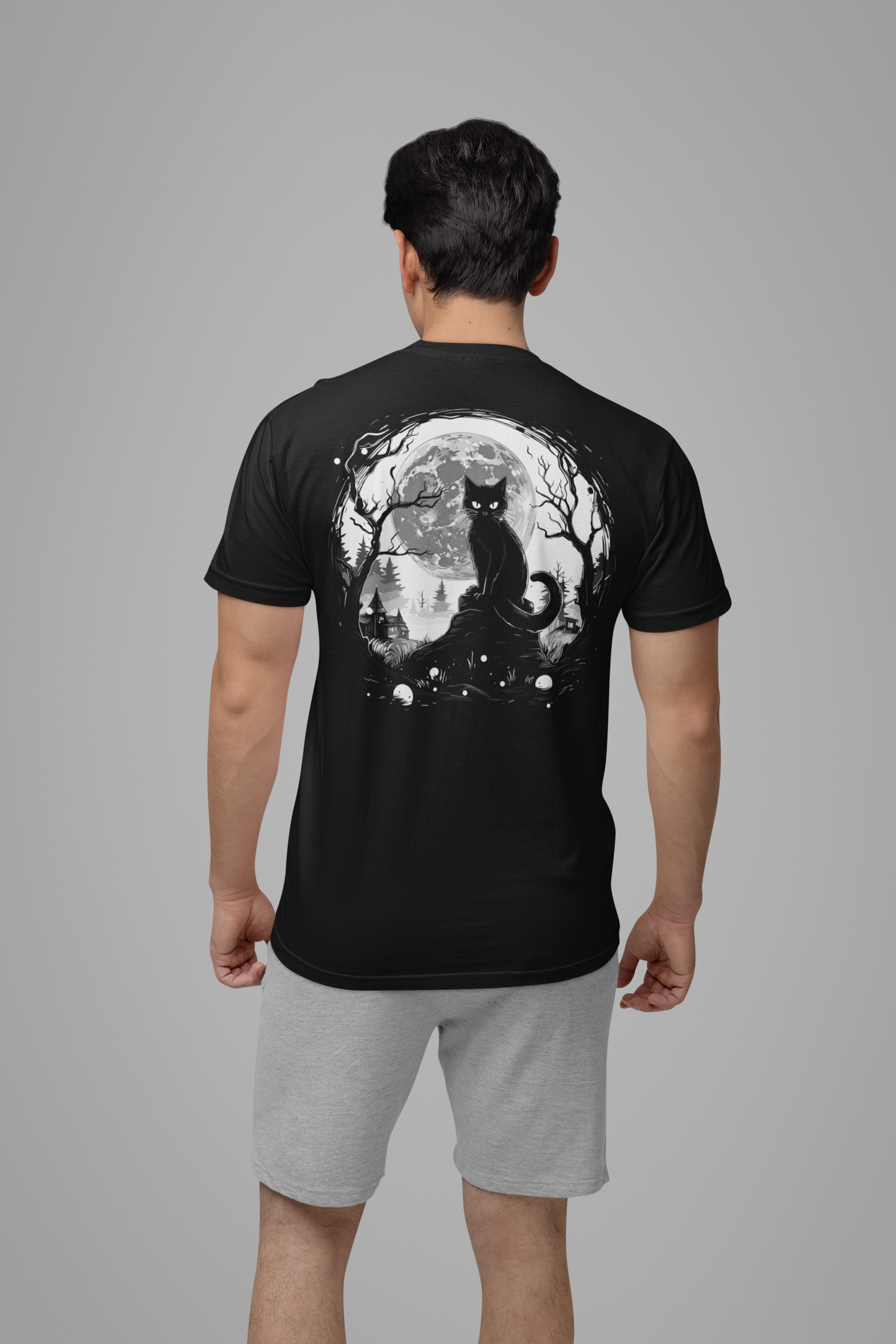 Enchanted Forest Haunted Cat Big Eyes Moonlight T-Shirt