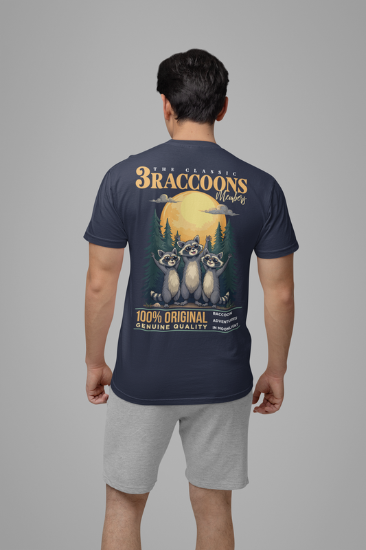 The Classic 3 Raccoons Members T-Shirt – Moonlight Raccoon Adventure Graphic