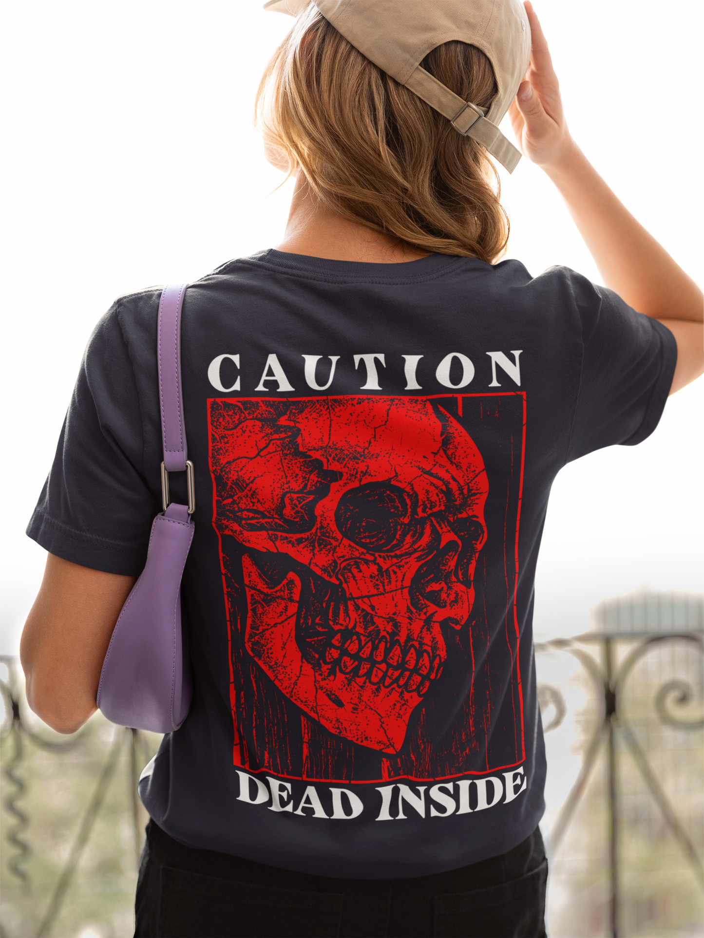 Caution Dead Inside Red Skull Horror T-Shirt