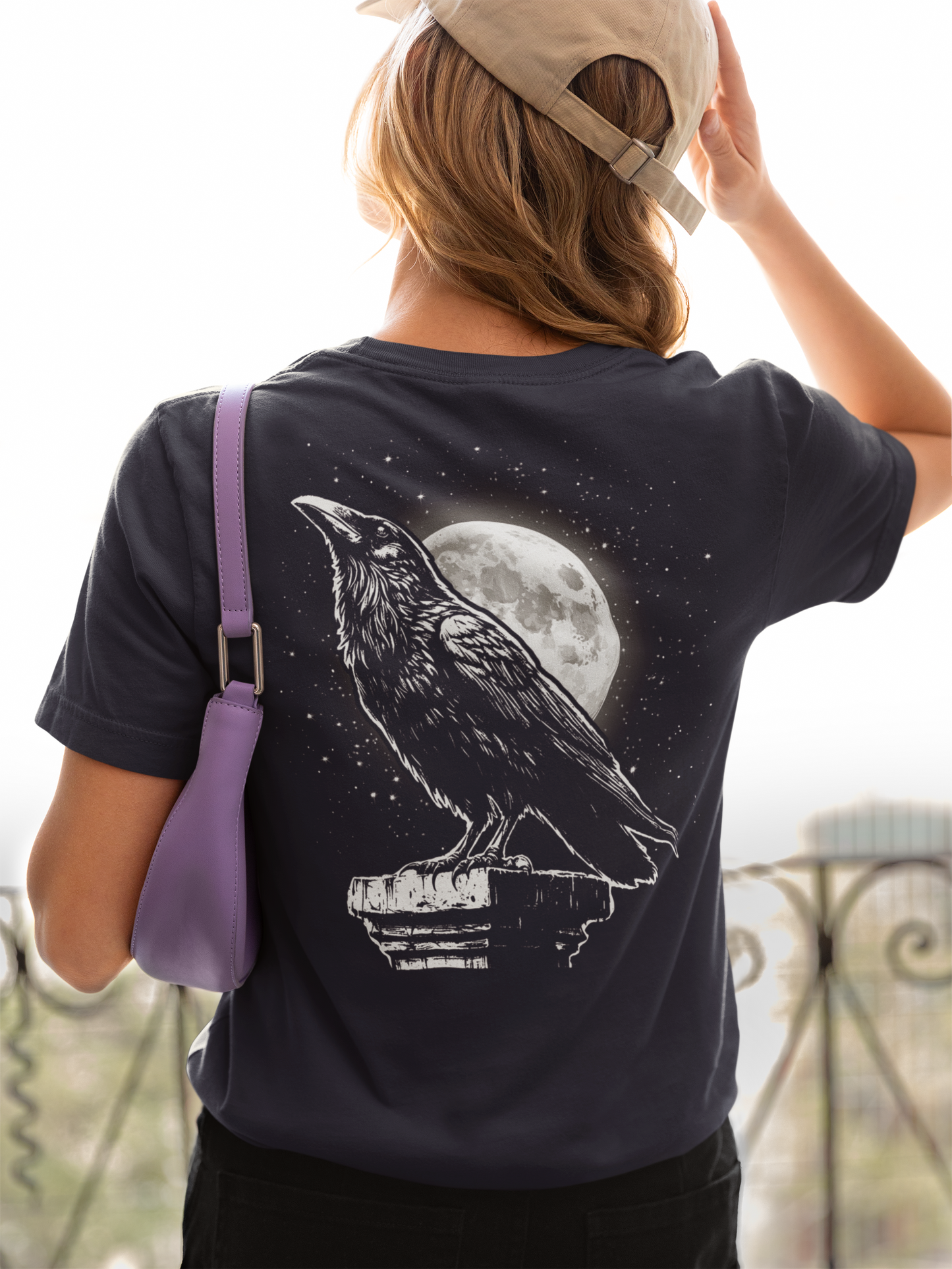 Moonlit Raven Tower Night Gothic T-Shirt