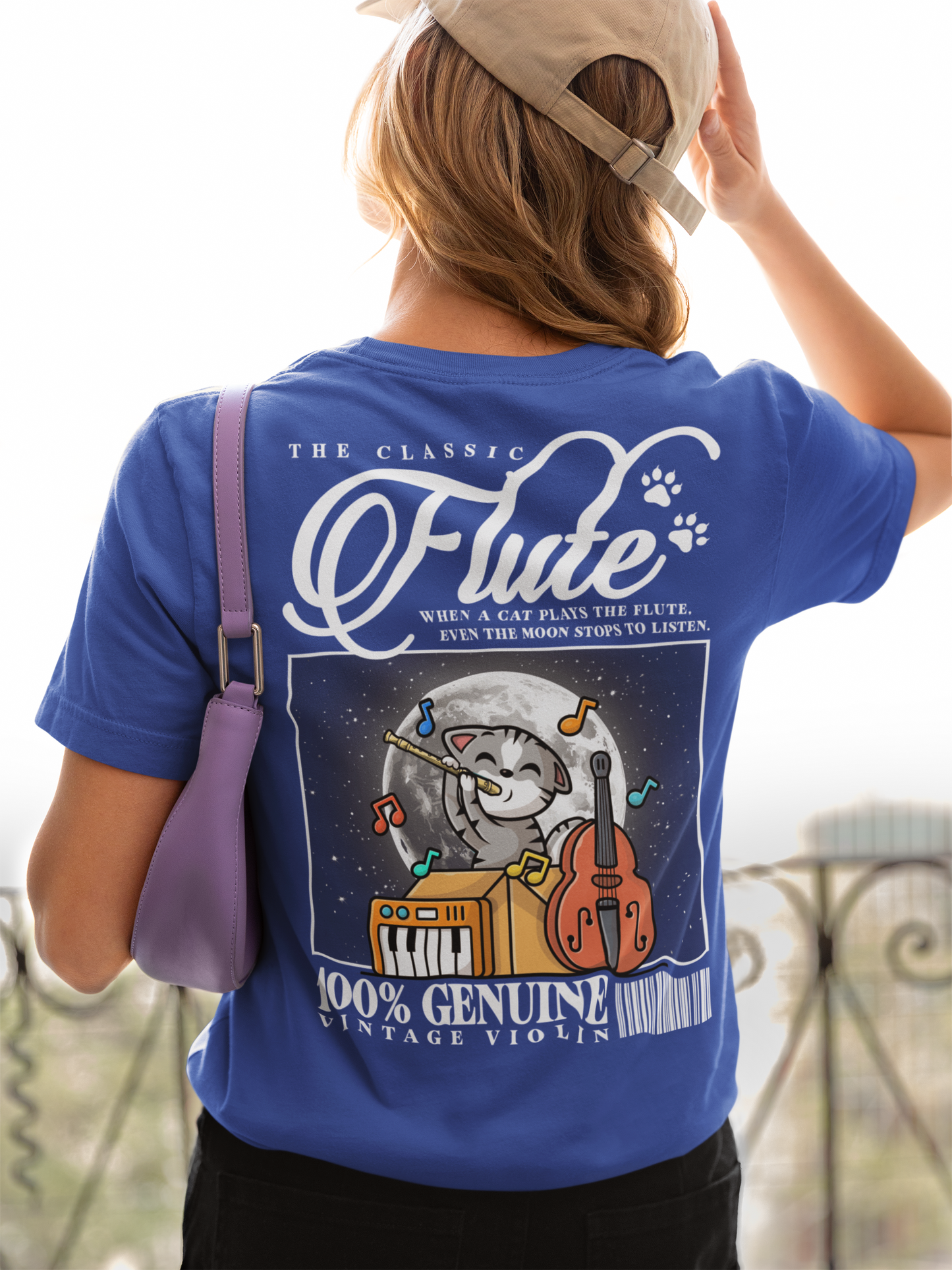 The Classic Flute Moonlight Cat Music T-Shirt