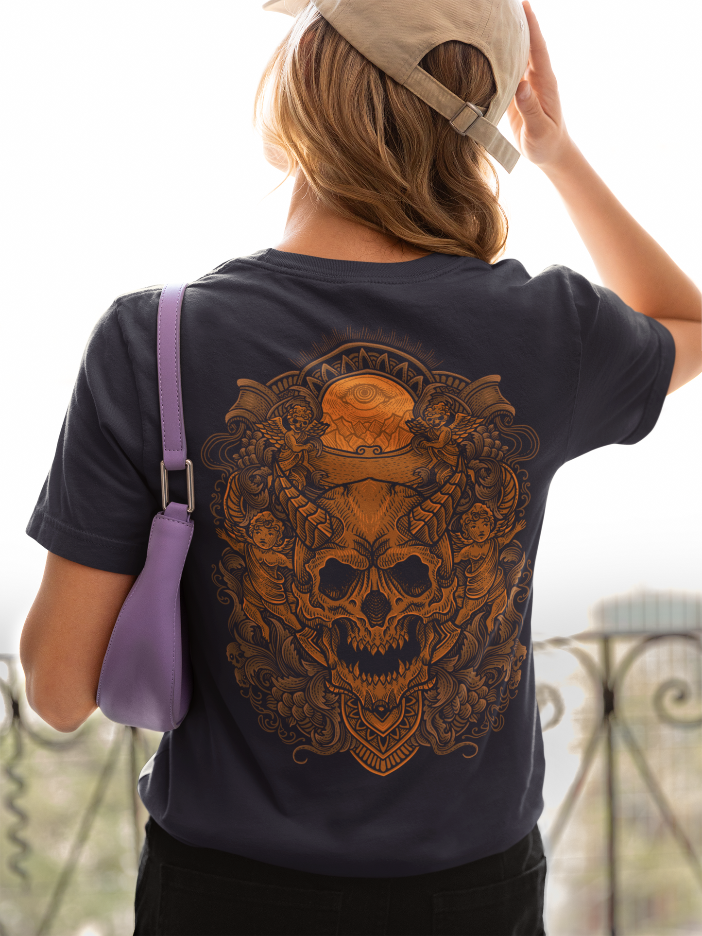 Horned Demon Skull Ornamental Horror T-Shirt