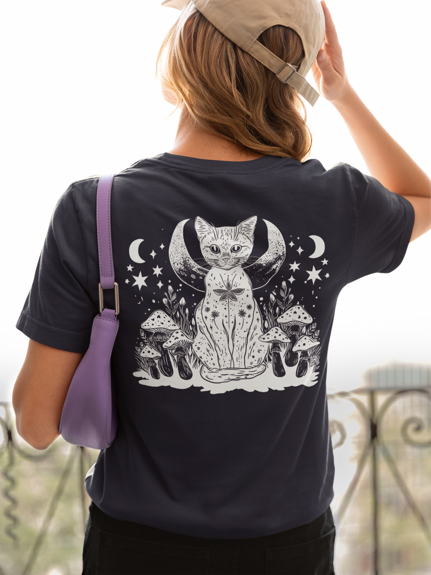 Mystic Moon Cat and Magic Mushrooms T-Shirt