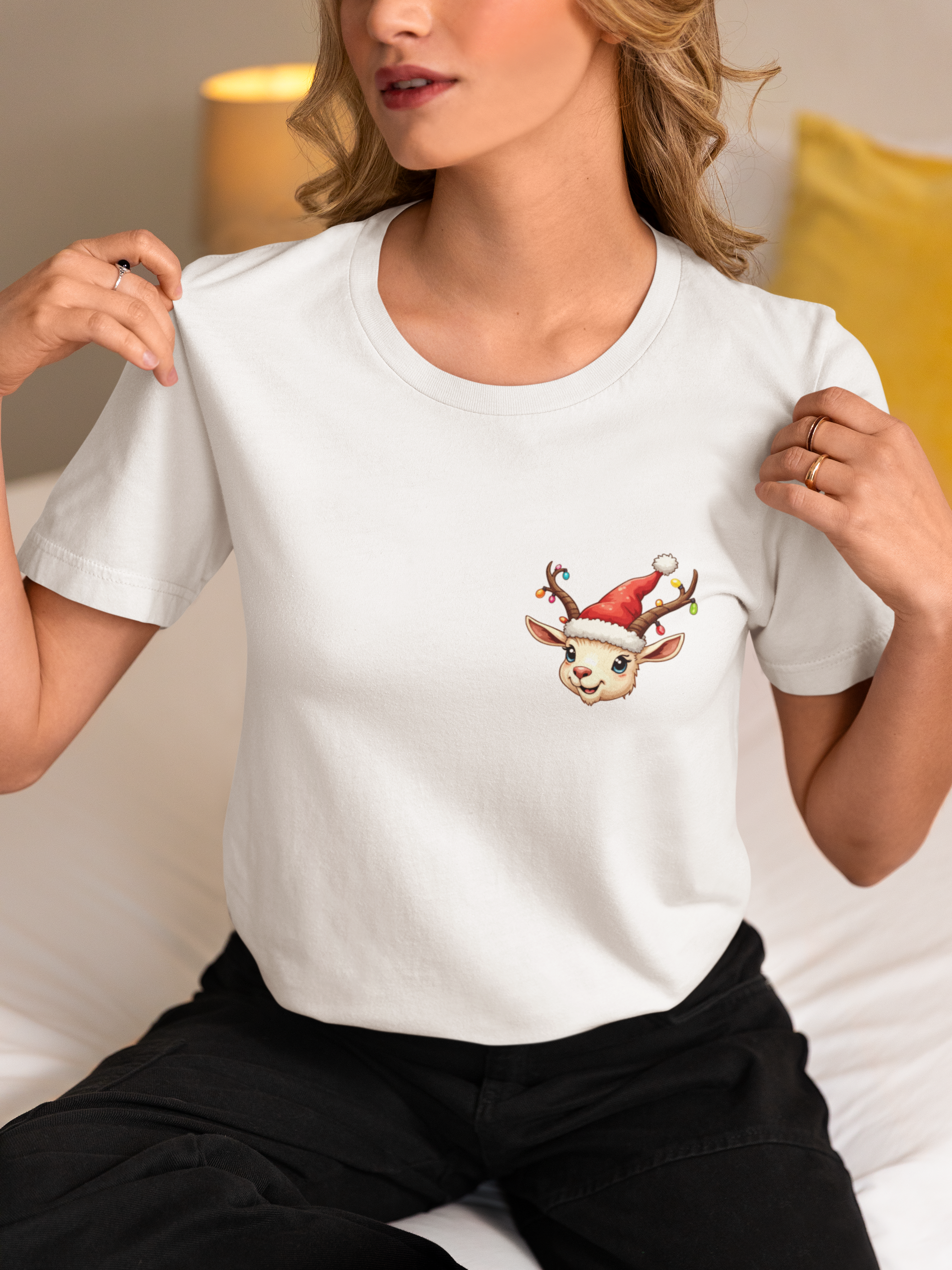Christmas Goat with Santa Hat and Lights T-Shirt