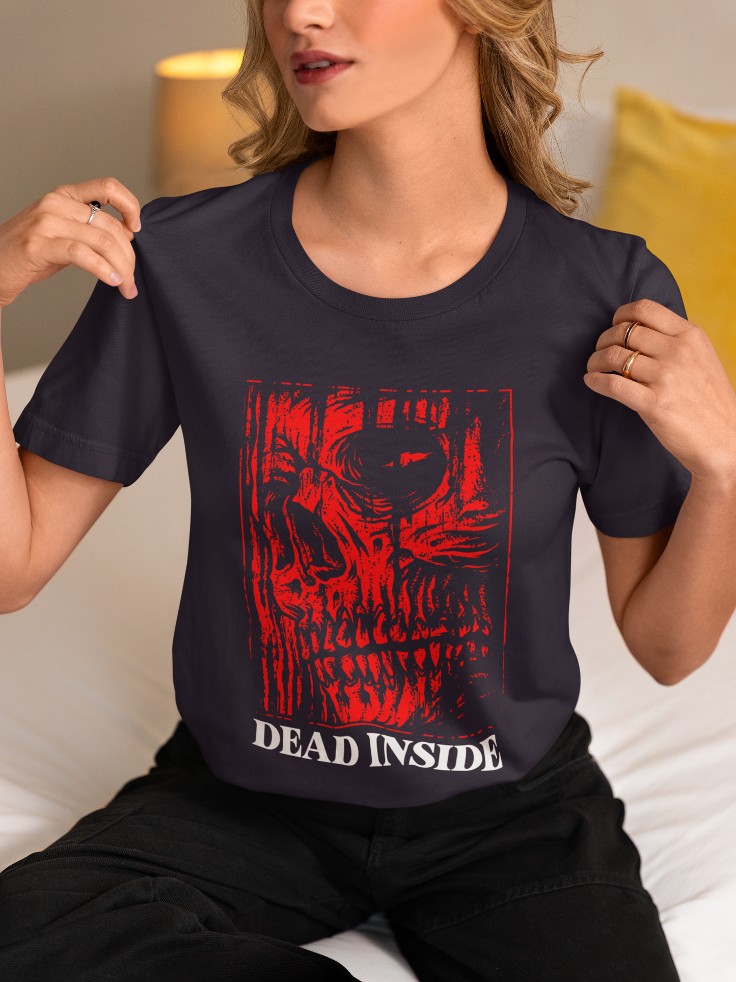 Caution Dead Inside Red Skull Horror T-Shirt