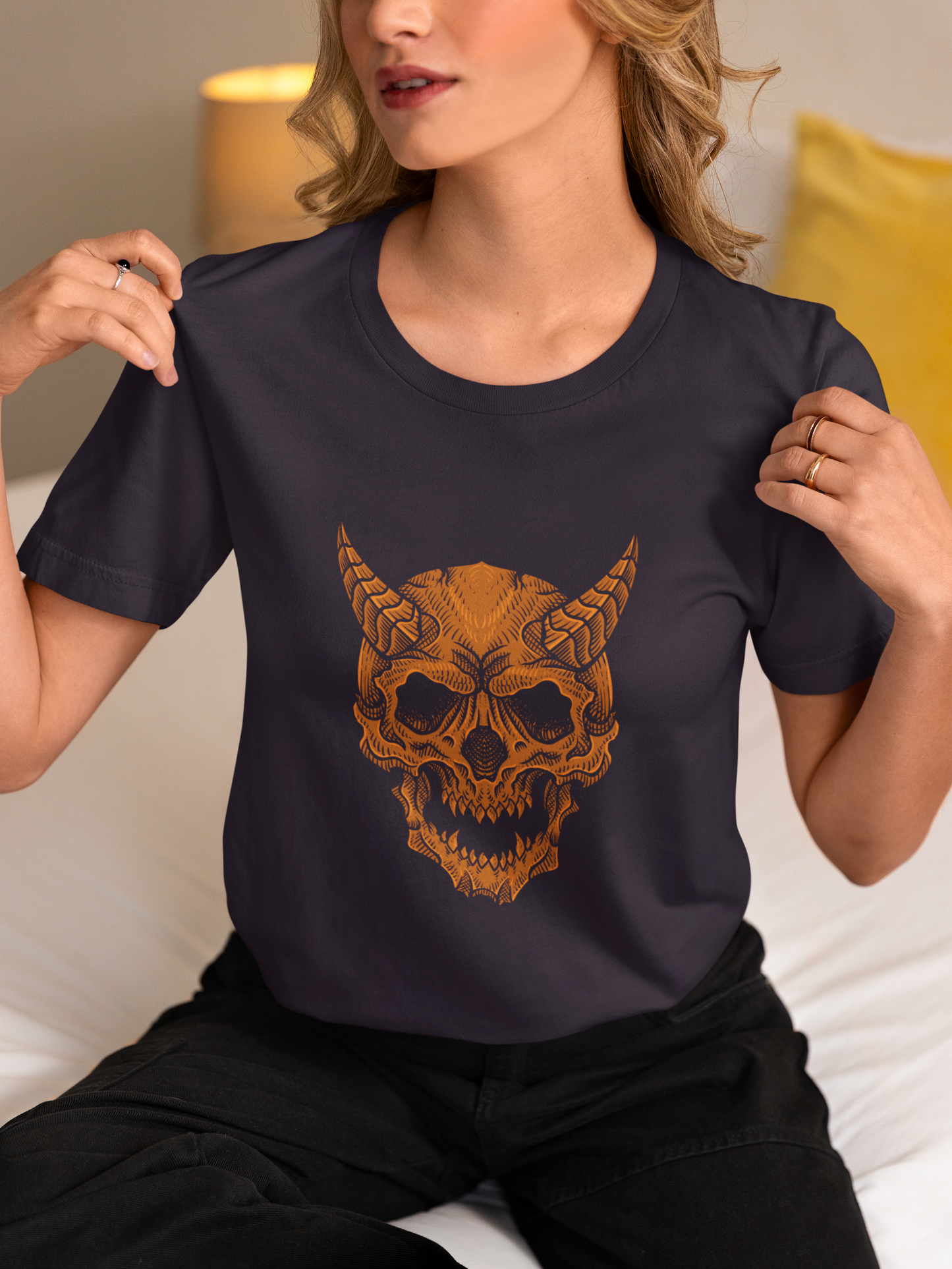 Horned Demon Skull Ornamental Horror T-Shirt