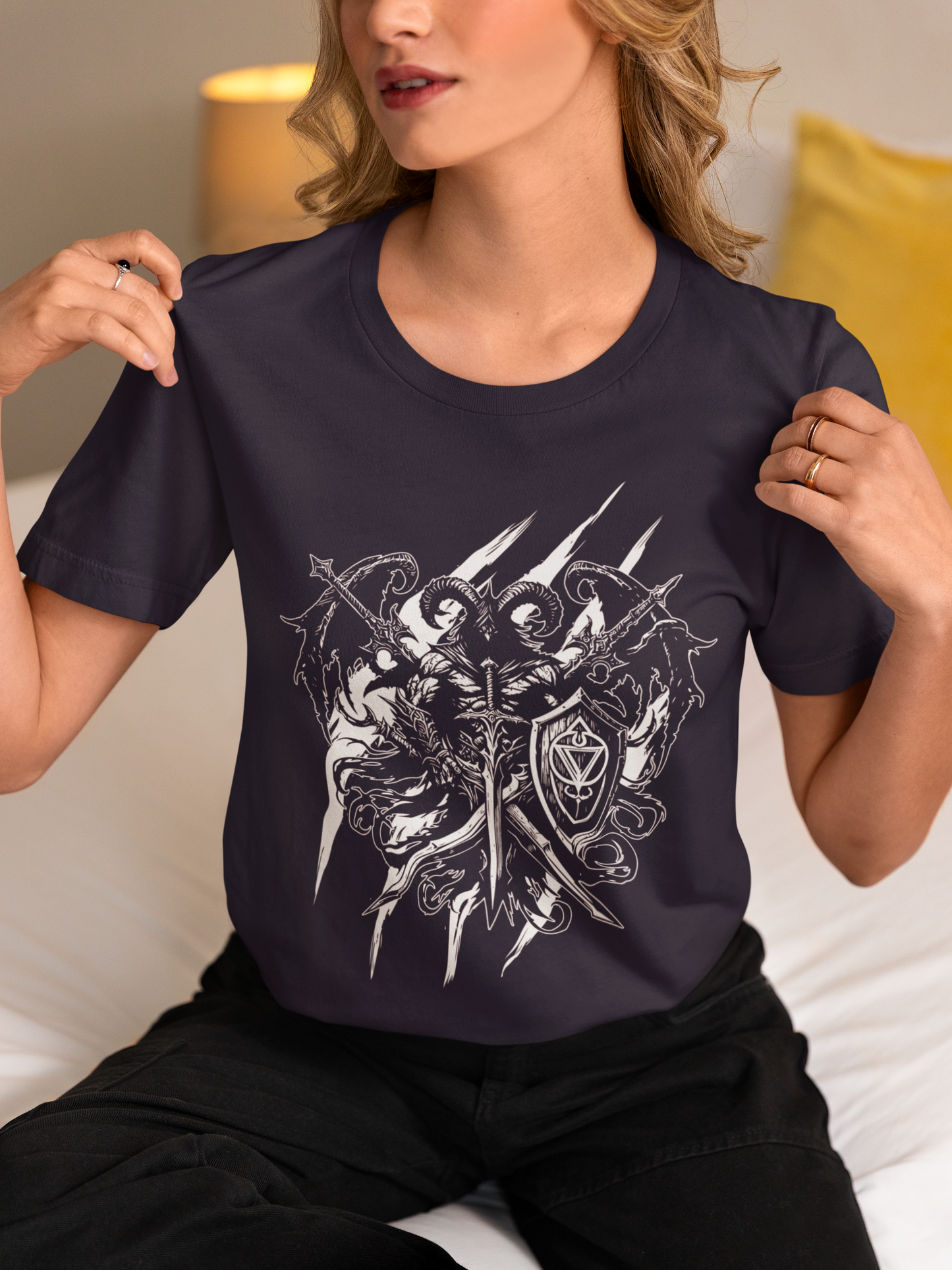 Blood Moon Dark Castle Paladin Swords Fantasy T-Shirt