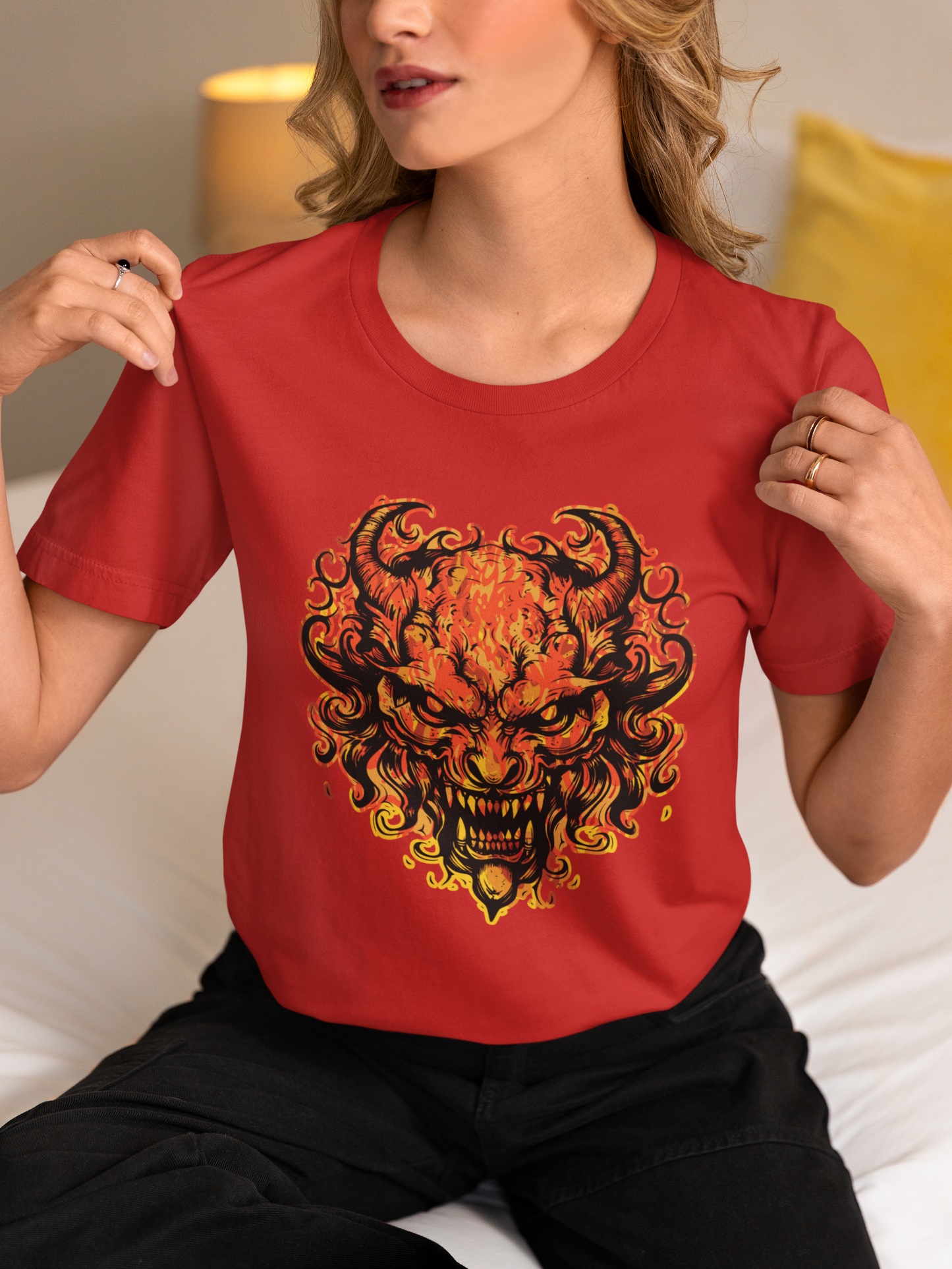 Infernal Demon Rising T-Shirt – Fire Devil Front & Winged Hellspawn Back Graphic Tee