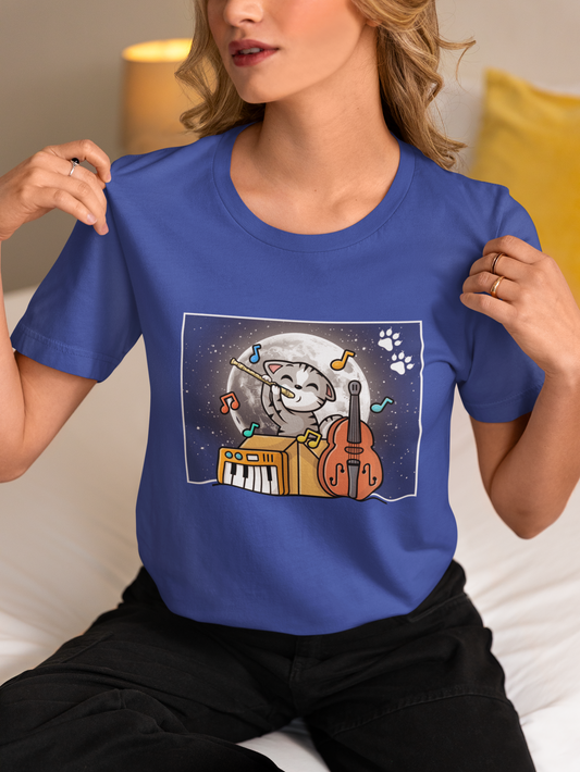 The Classic Flute Moonlight Cat Music T-Shirt