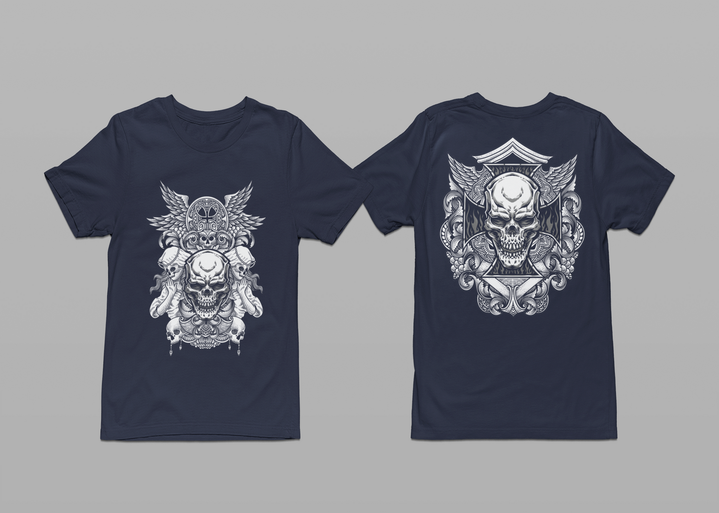Gothic Winged Skull Ornamental Horror T-Shirt
