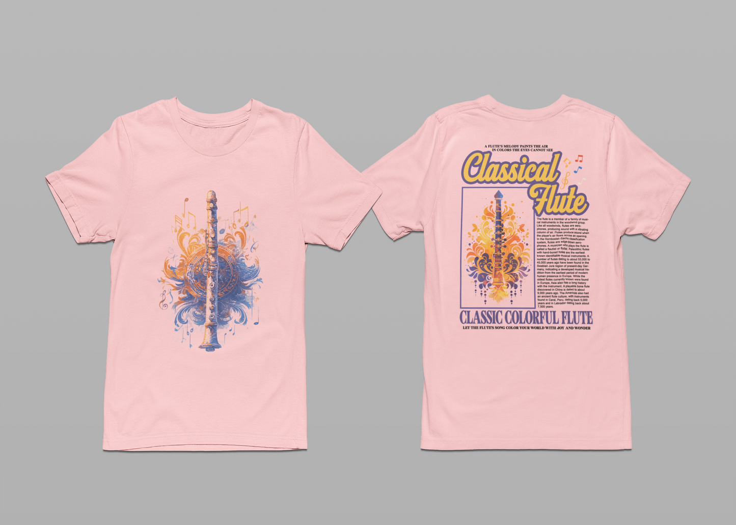 Classic Colorful Flute Music Notes Classical Flute T-Shirt