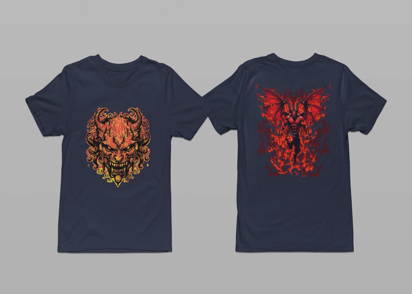 Infernal Demon Rising T-Shirt – Fire Devil Front & Winged Hellspawn Back Graphic Tee