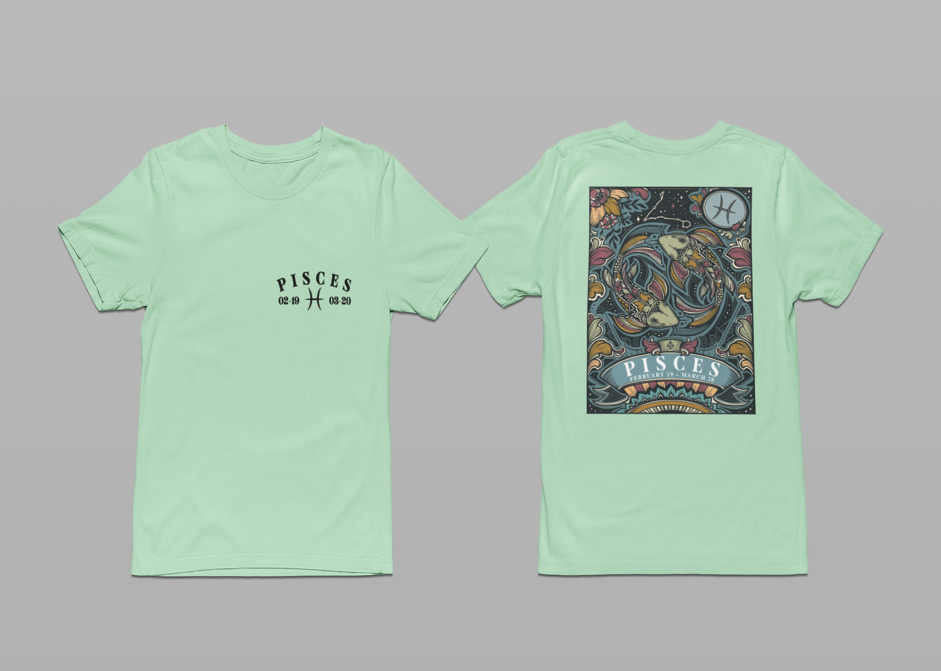 Pisces Constellation & Floral Zodiac T-Shirt – February 19 to March 20