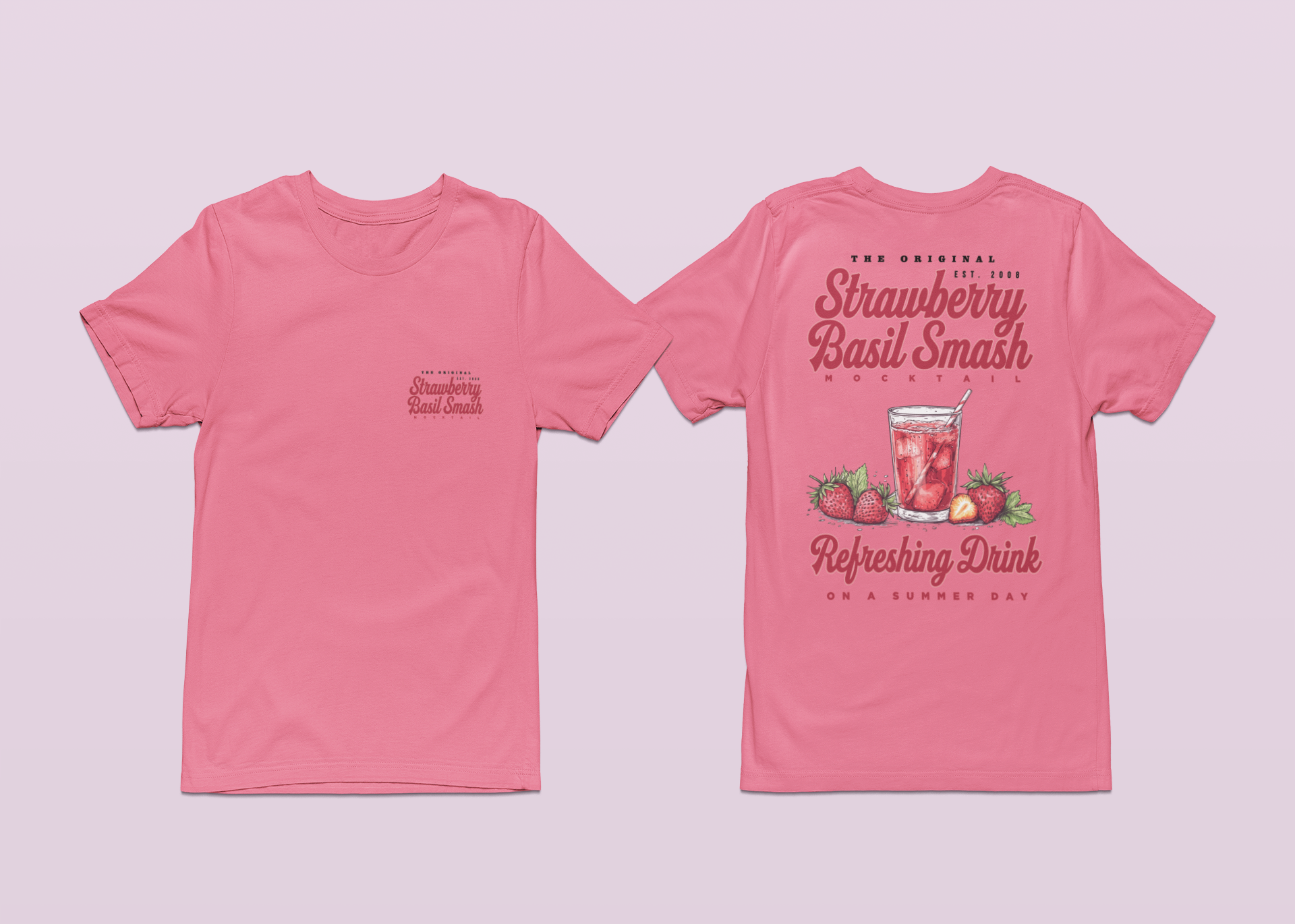 Strawberry Basil Smash Mocktail T-Shirt – Featuring Vibrant Summer Drink Graphic