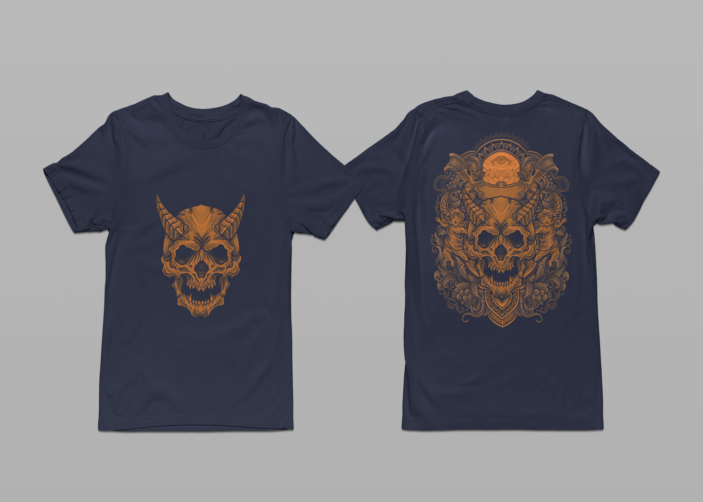 Horned Demon Skull Ornamental Horror T-Shirt