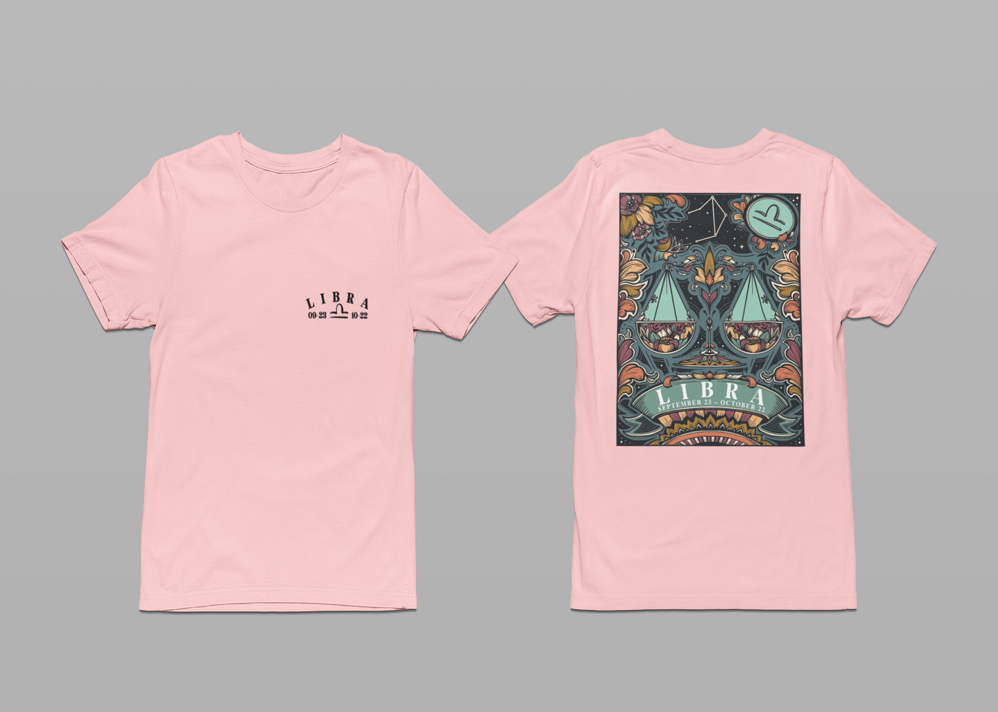 Libra Constellation & Floral Zodiac T-Shirt – September 23 to October 22