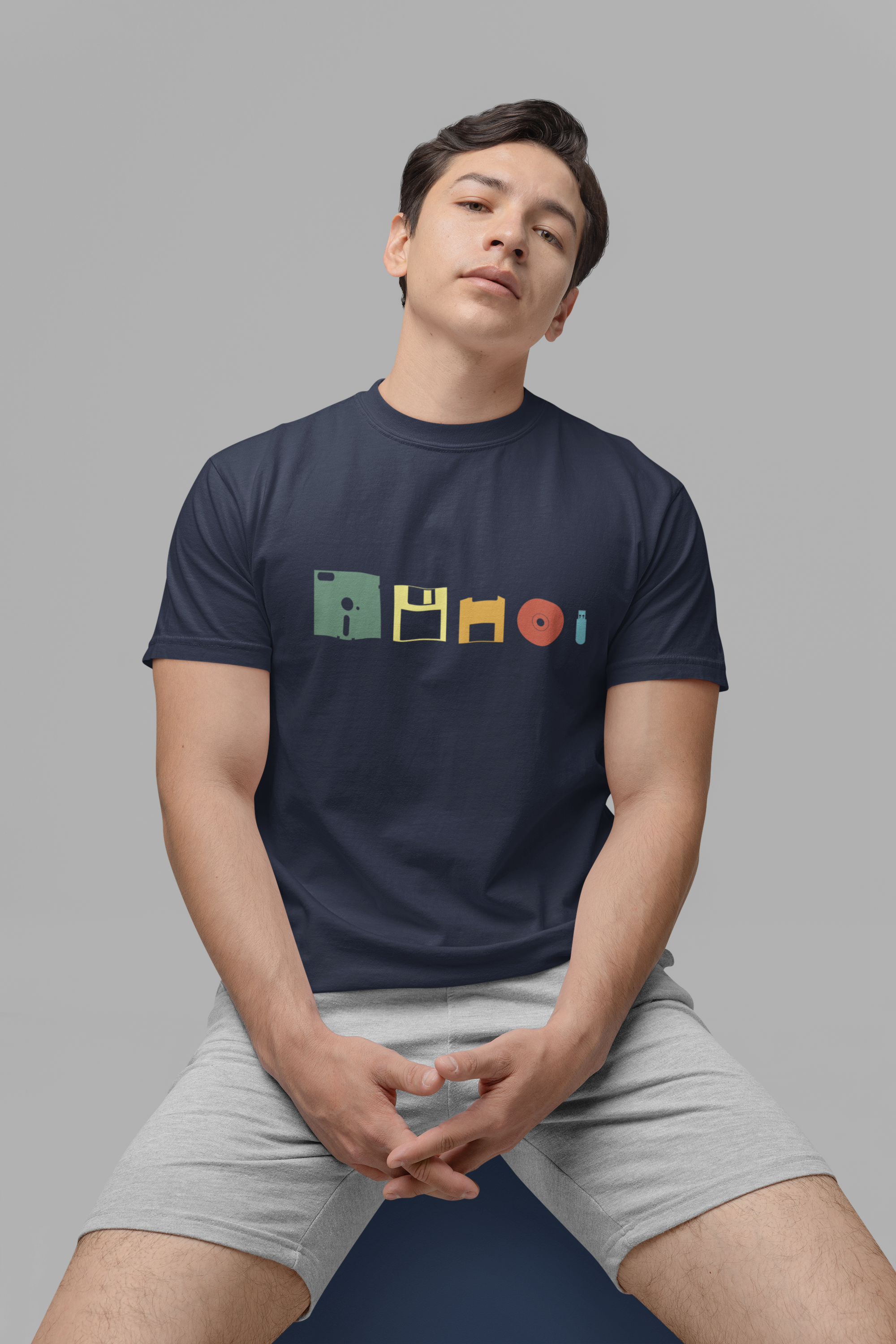 Data Storage Evolution Tshirt – Floppy Disk to CD to Thumb Drive