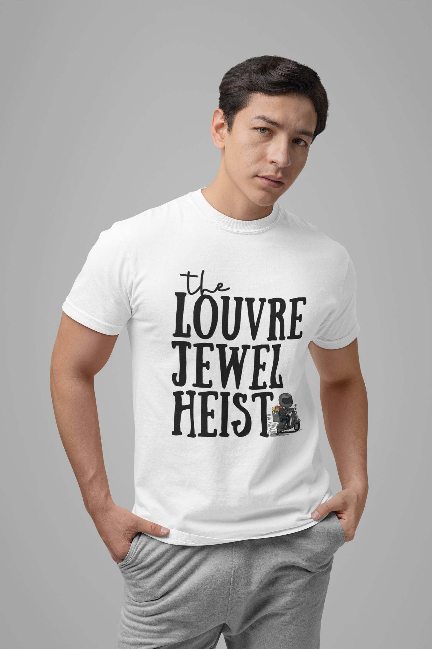 The Louvre Jewel Heist – Paris Heist Humor [Black Text] T-Shirt