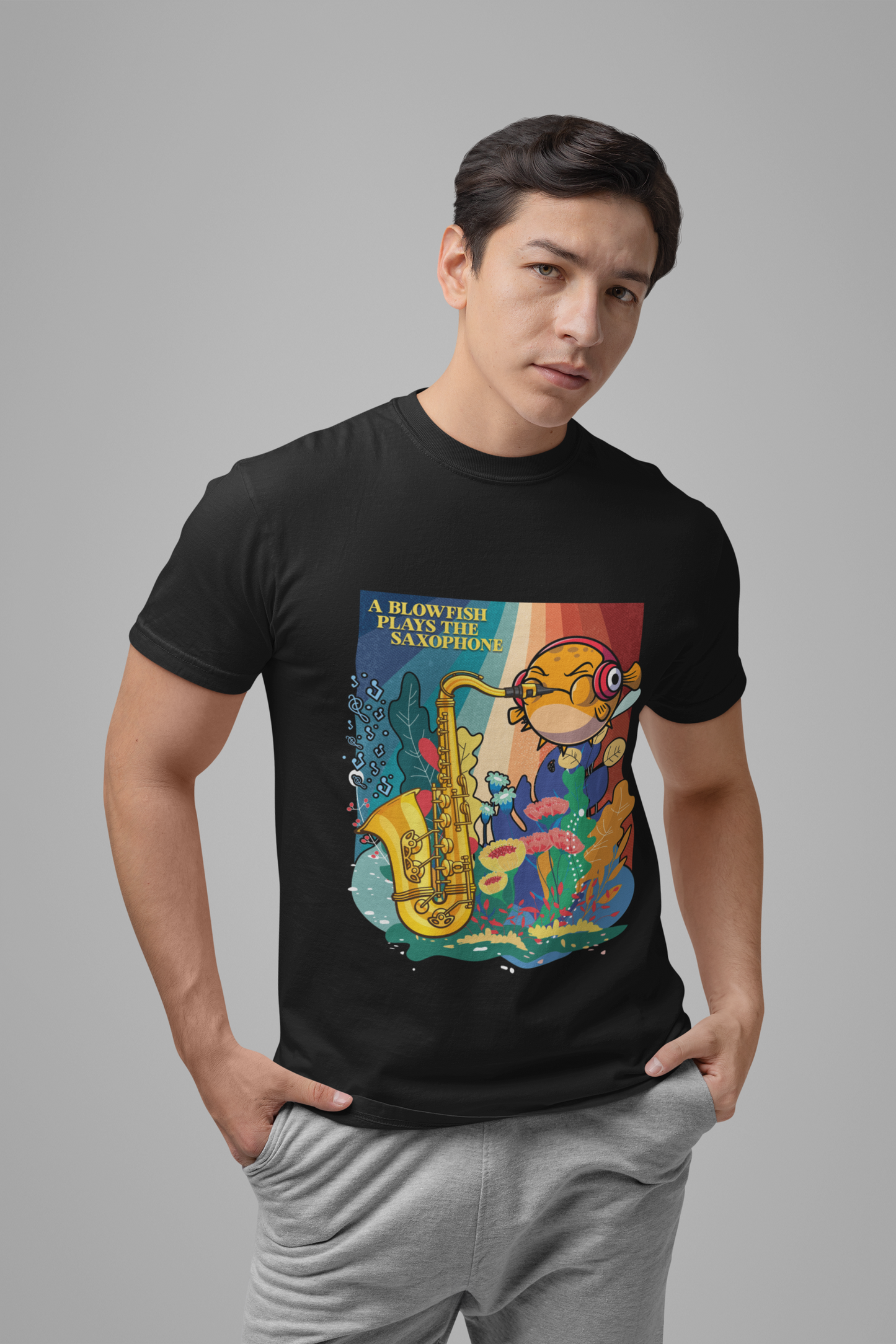Underwater Jazz Blowfish Saxophone T-Shirt