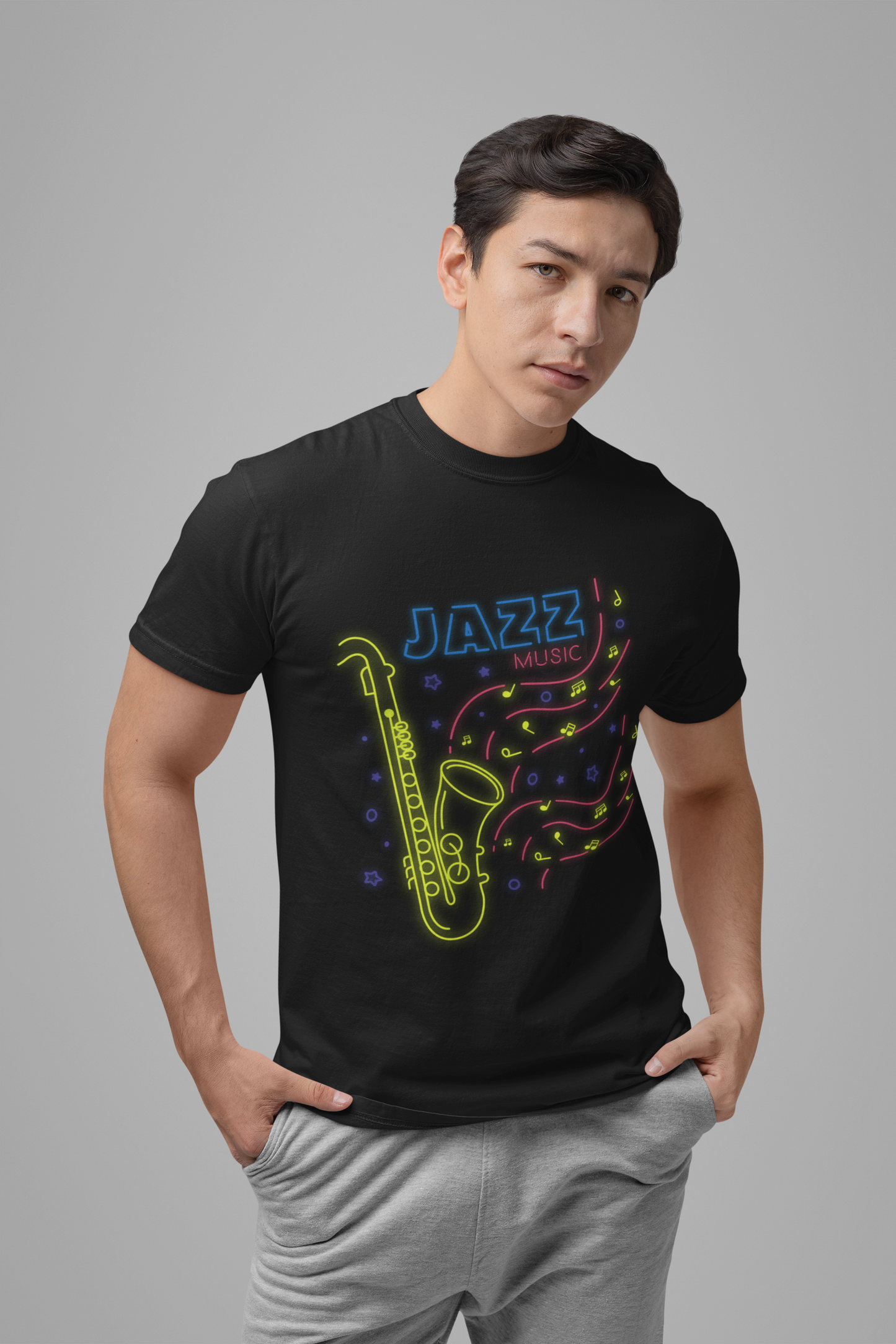 Neon Jazz Night Saxophone Music T-Shirt
