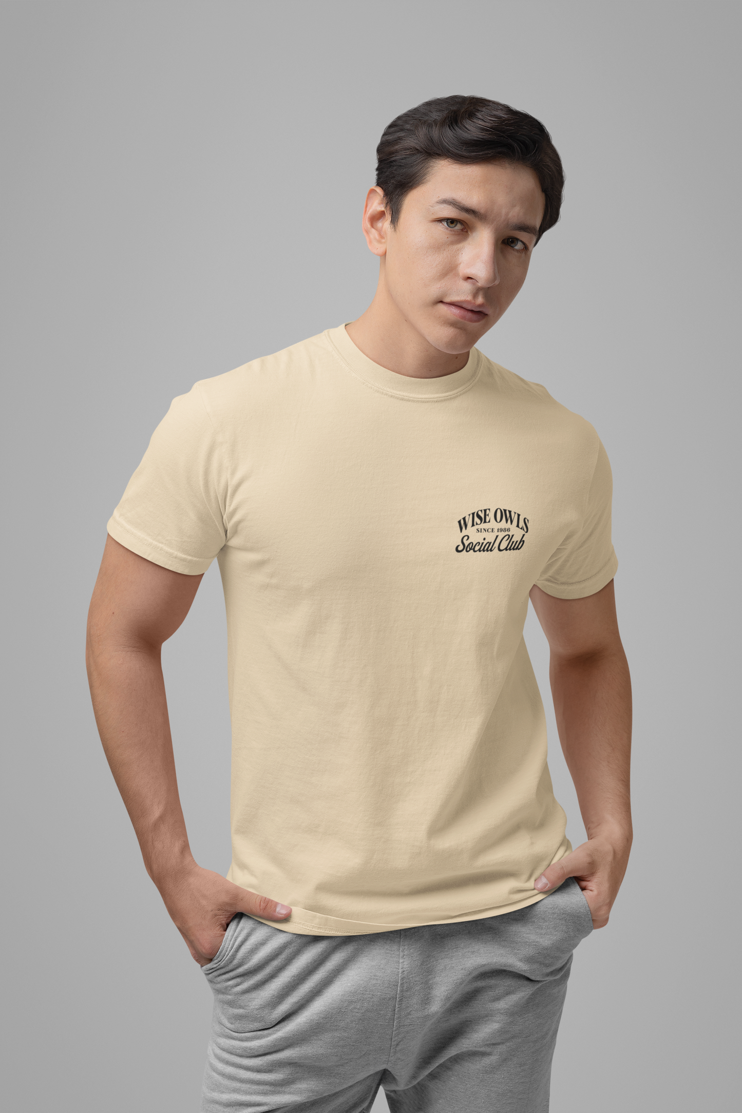 Wise Owl Social Club T-Shirt – Calm Owl on Branch with Empowering Text