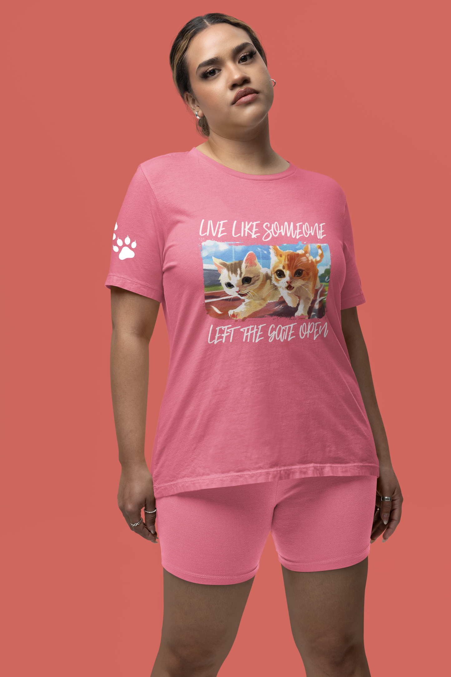 Live Like Someone Left the Gate Open T-Shirt – Running Kittens Freedom Adventure Quote Graphic Tee