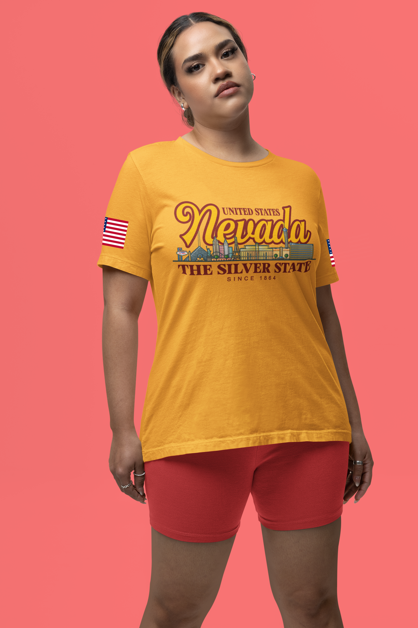 Nevada The Silver State T-Shirt - Las Vegas Skyline Pink Since 1864 USA Design