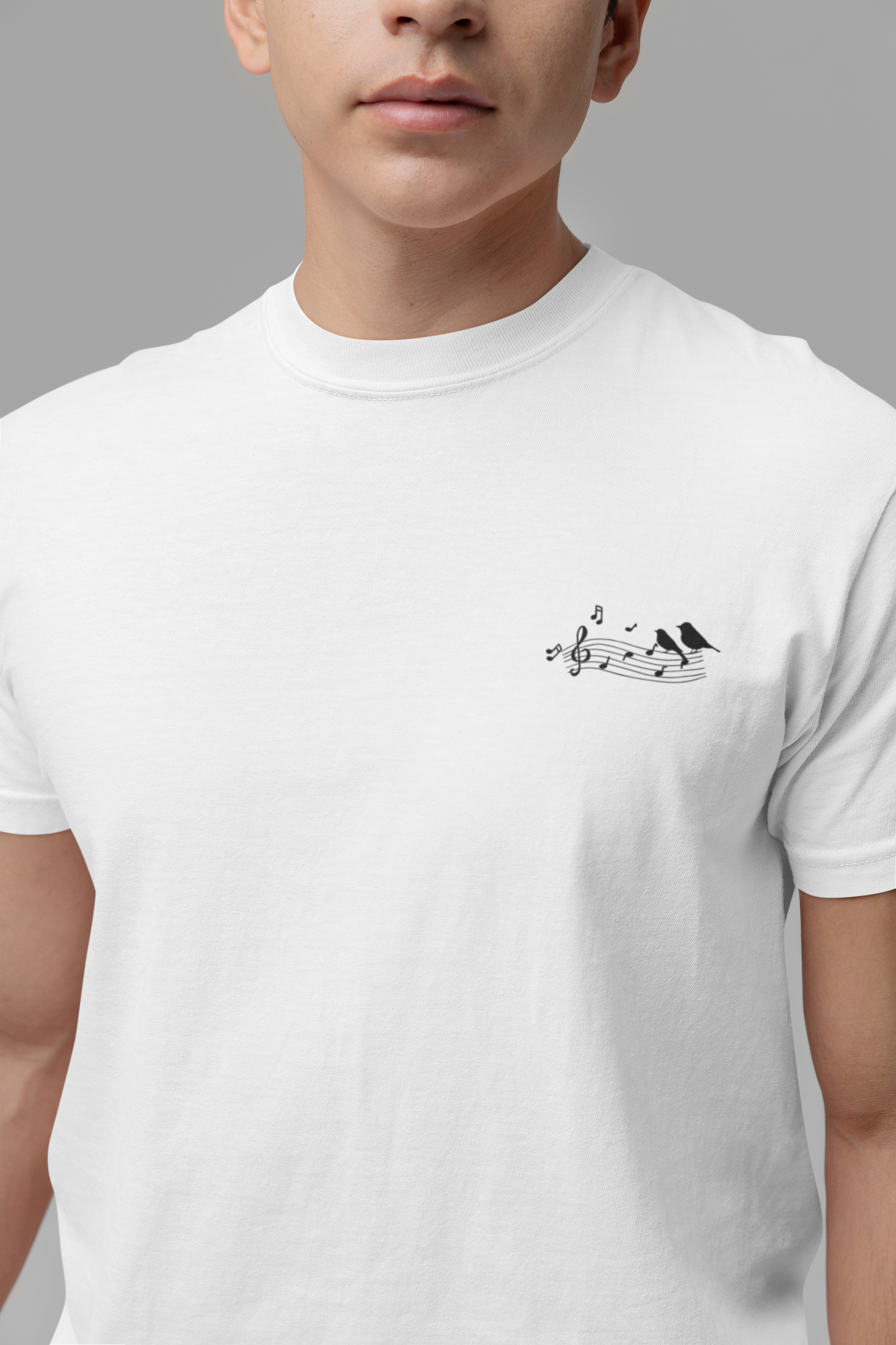 Music & Nature Harmony T-Shirt – Grand Piano in Autumn Forest Scene [Black Text]