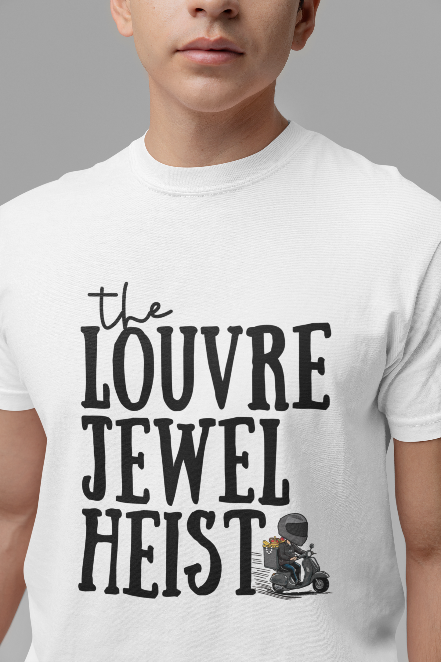 The Louvre Jewel Heist – Paris Heist Humor [Black Text] T-Shirt