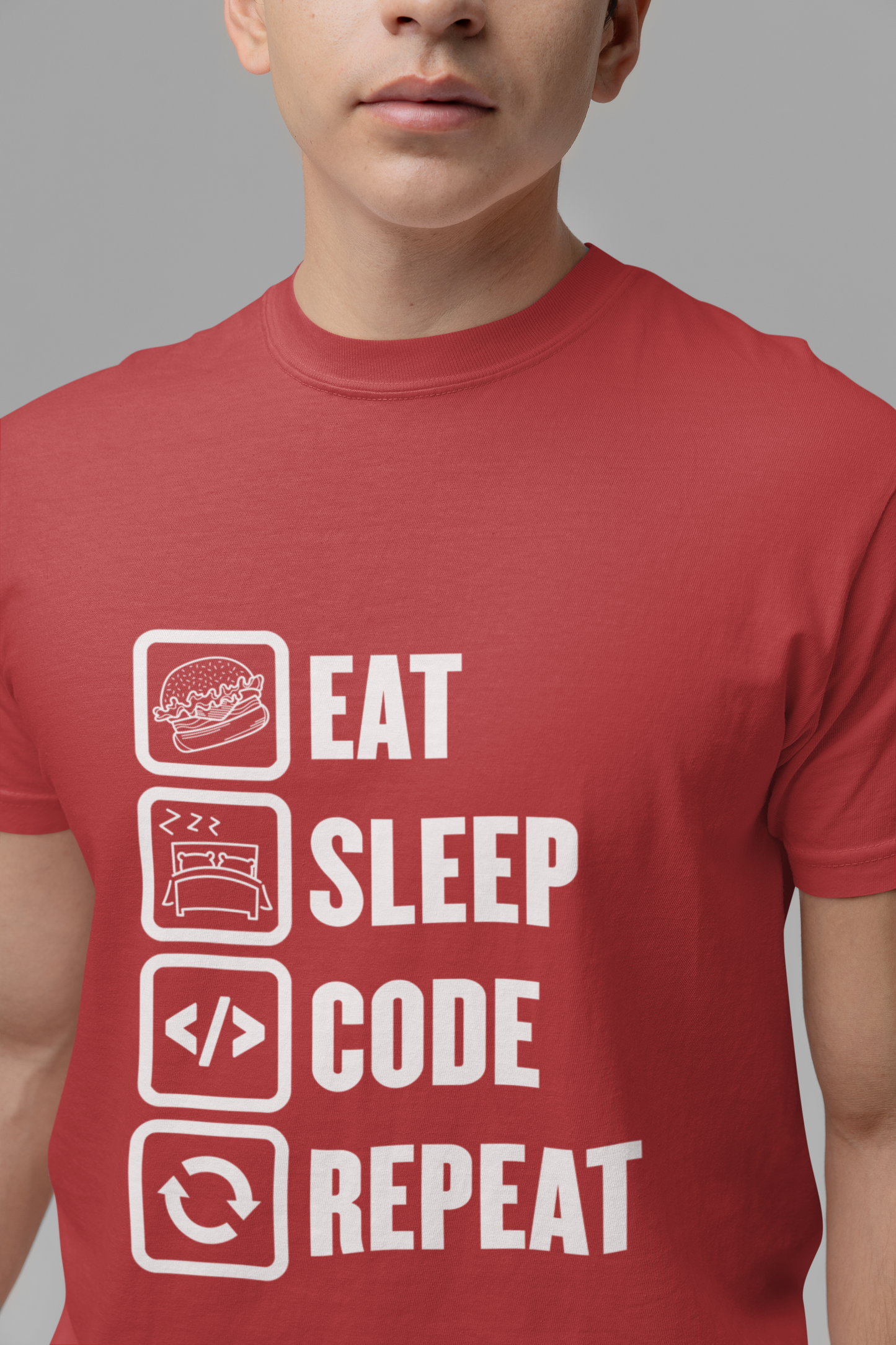 Eat, Sleep, Code, Repeat Tshirt – Minimalist Icon Design