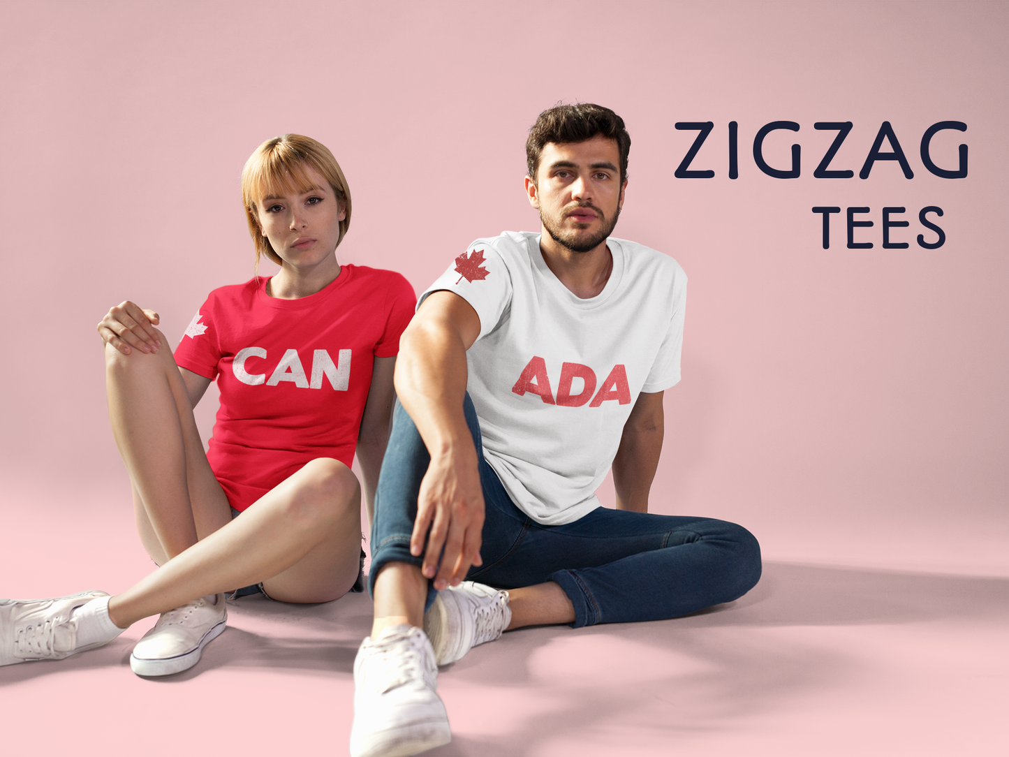 Canada Split Duo "CAN" & "ADA" - T-Shirt Set 2In1 Bundle [Red and White Only]