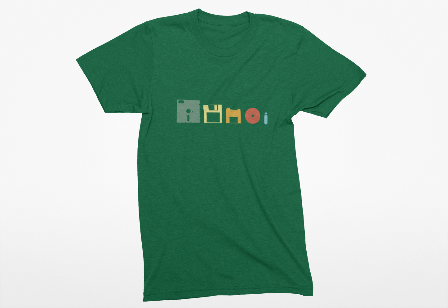 Data Storage Evolution Tshirt – Floppy Disk to CD to Thumb Drive