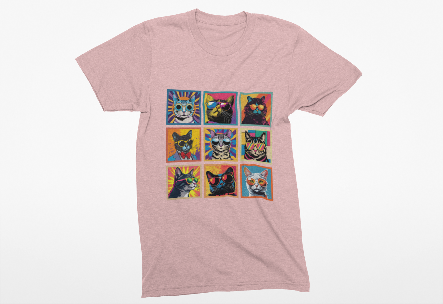 Cool Cats Pop Art Sunglasses Tshirt – Nine Retro Kitty Squares