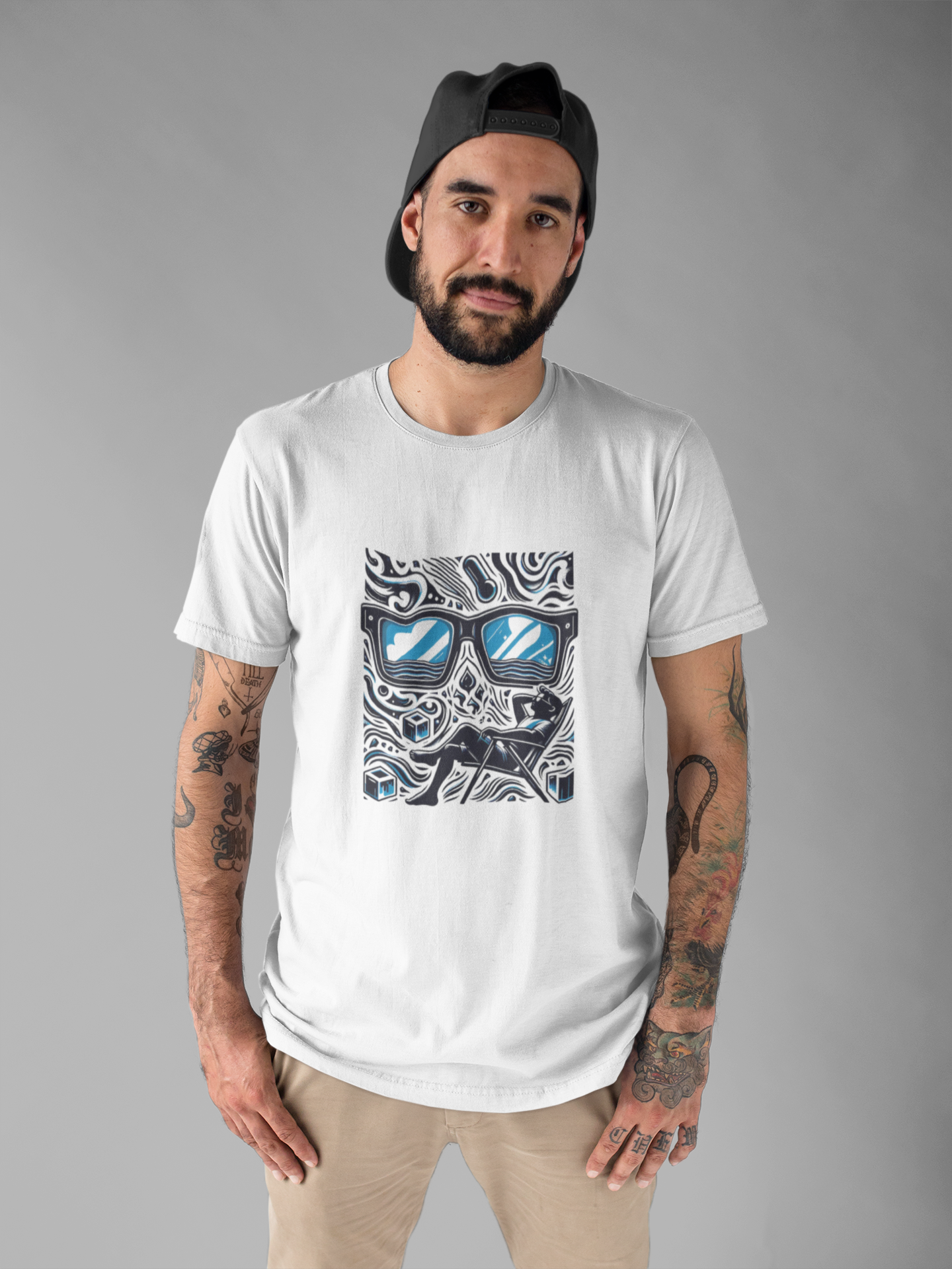 Abstract Relaxation | Man in Chair with Sunglasses Graphic T-Shirt