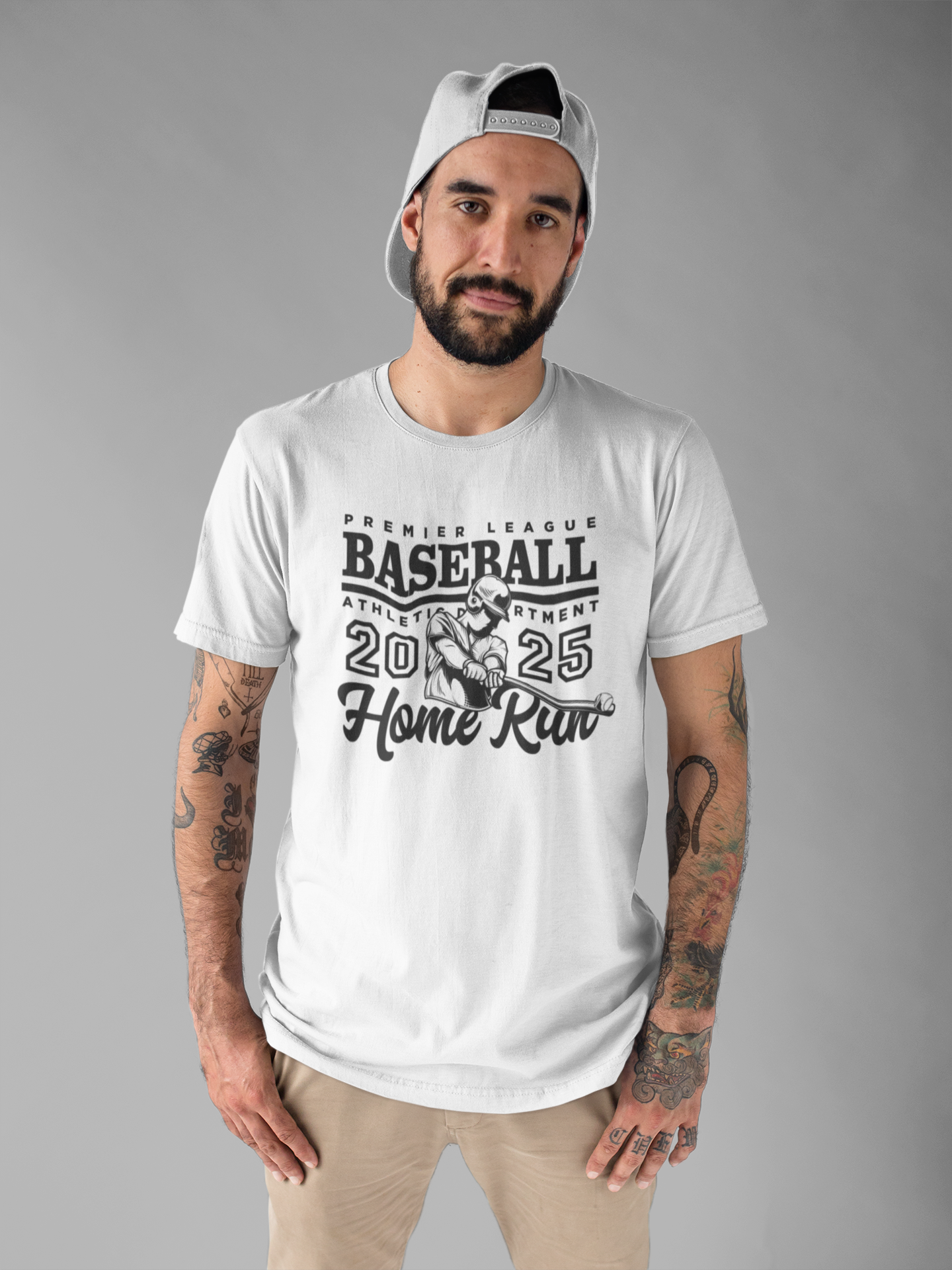 Baseball tshirt - Premier League Basebal l2025 HomeRun Tshirt Baseball Player Graphic with Bold Text Background