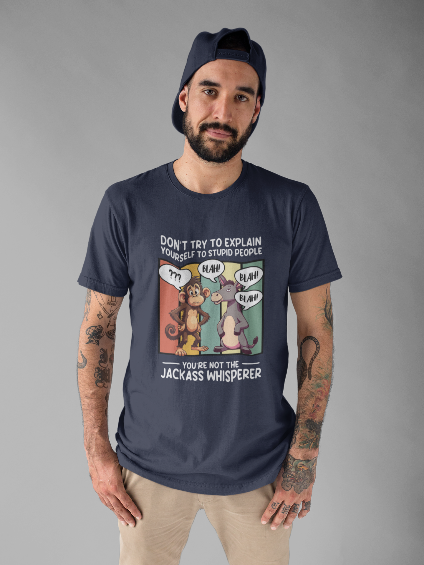 Don’t Try to Explain Yourself to Stupid People Tshirt – Confused Monkey & Blabbering Donkey Humor
