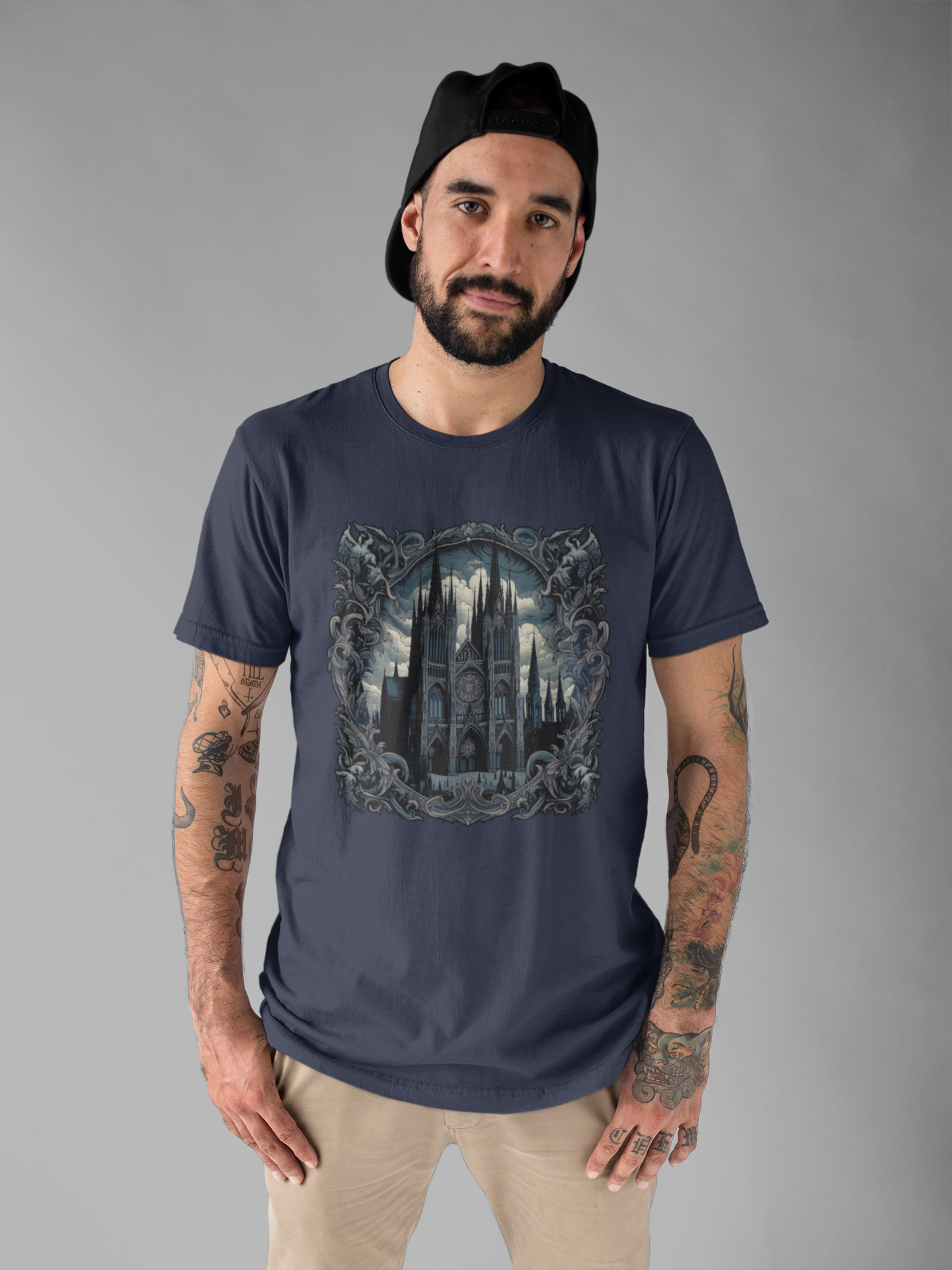 Gothic Art Revival Tshirt – Ancient Castle Reflected in Ornate Mirror