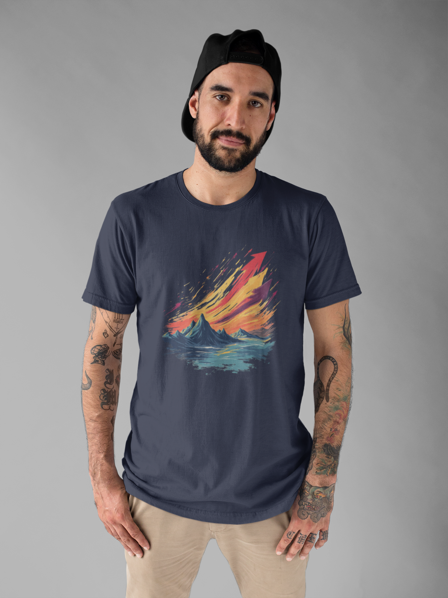 Mountain Sunset Arrows – Vibrant Sky with Upward Arrow Shapes Graphic T-Shirt