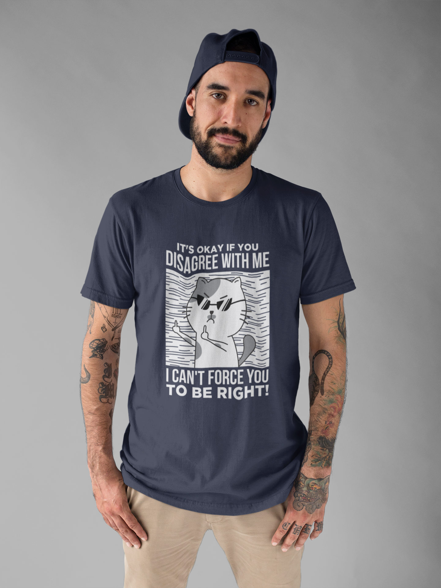 It’s Okay If You Disagree With Me T-Shirt – Angry Cat With Glasses Funny Quote Graphic Tee