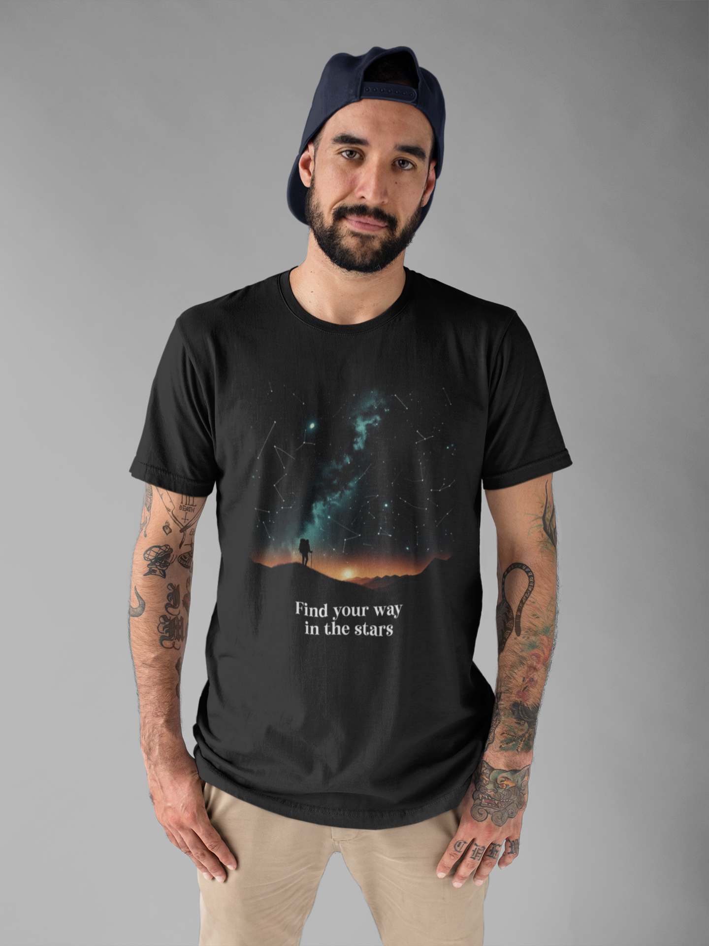 Starry Night Hiker Find Your Way in the Stars T-Shirt