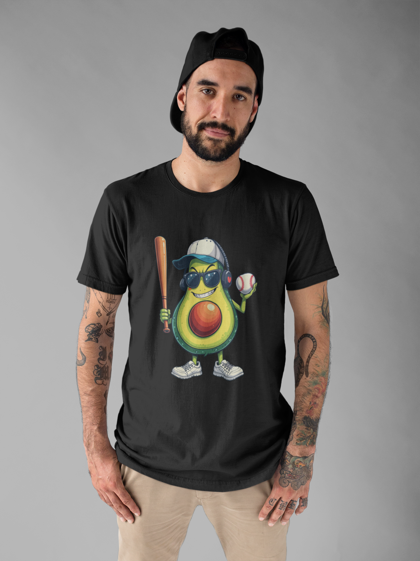 Aggressive Avocado Baseball Mascot Tshirt Bold Sports Fruit Character Design