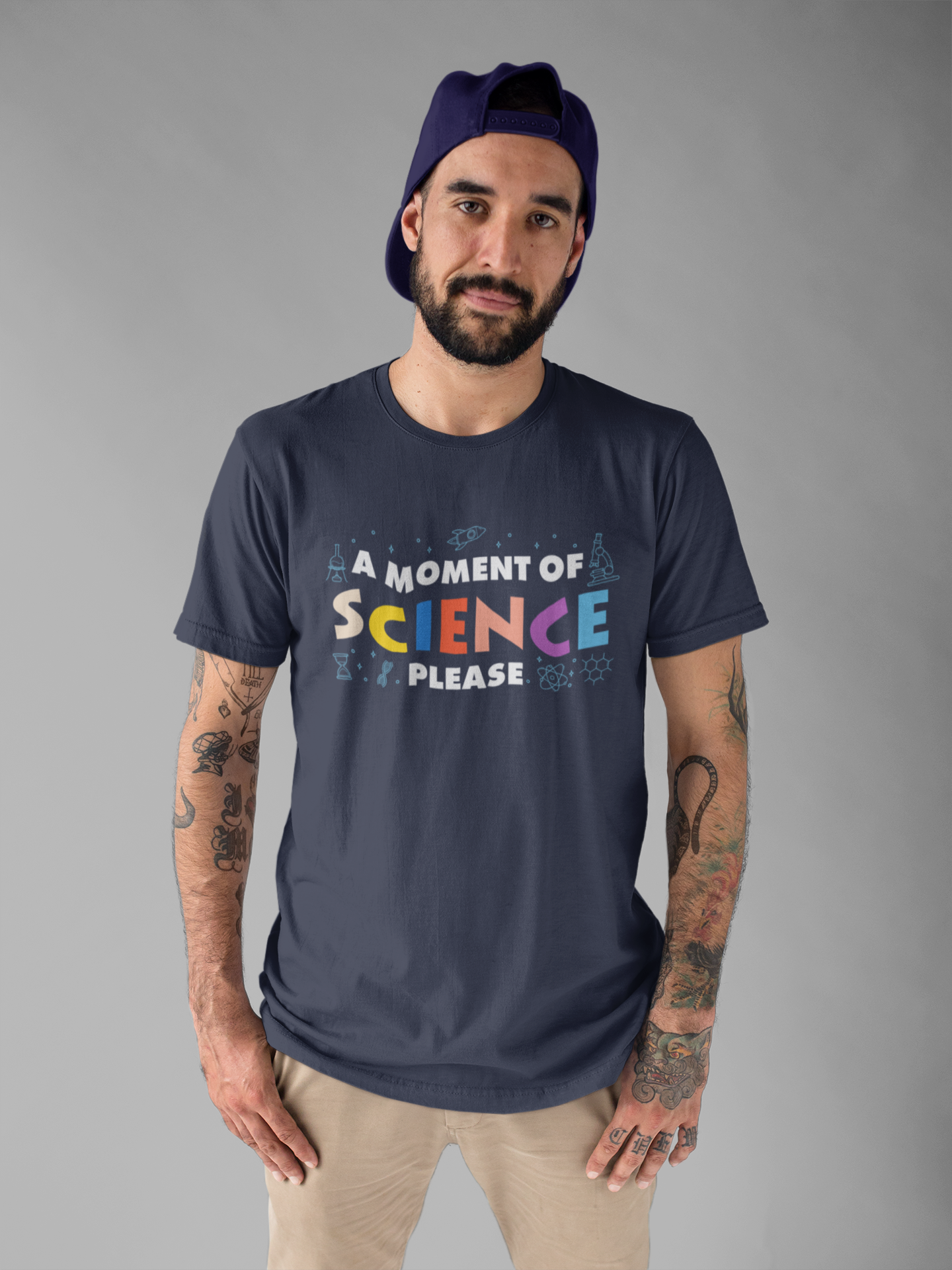 A Moment of Science Please Tshirt – Science Tools & Equipment Icons