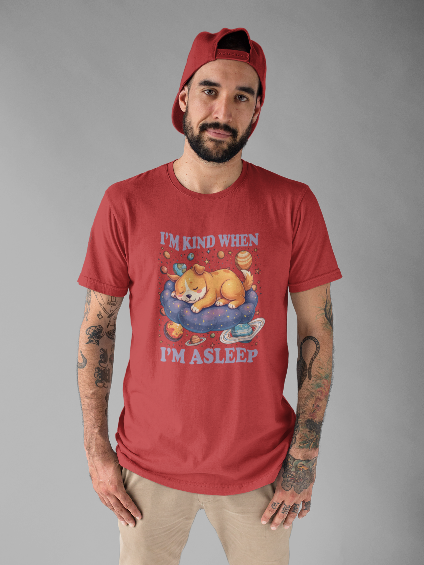 I'm Kind When I'm Asleep – Sleeping Puppy on Cloud with Dreamy Planets & Stars Graphic T-Shirt