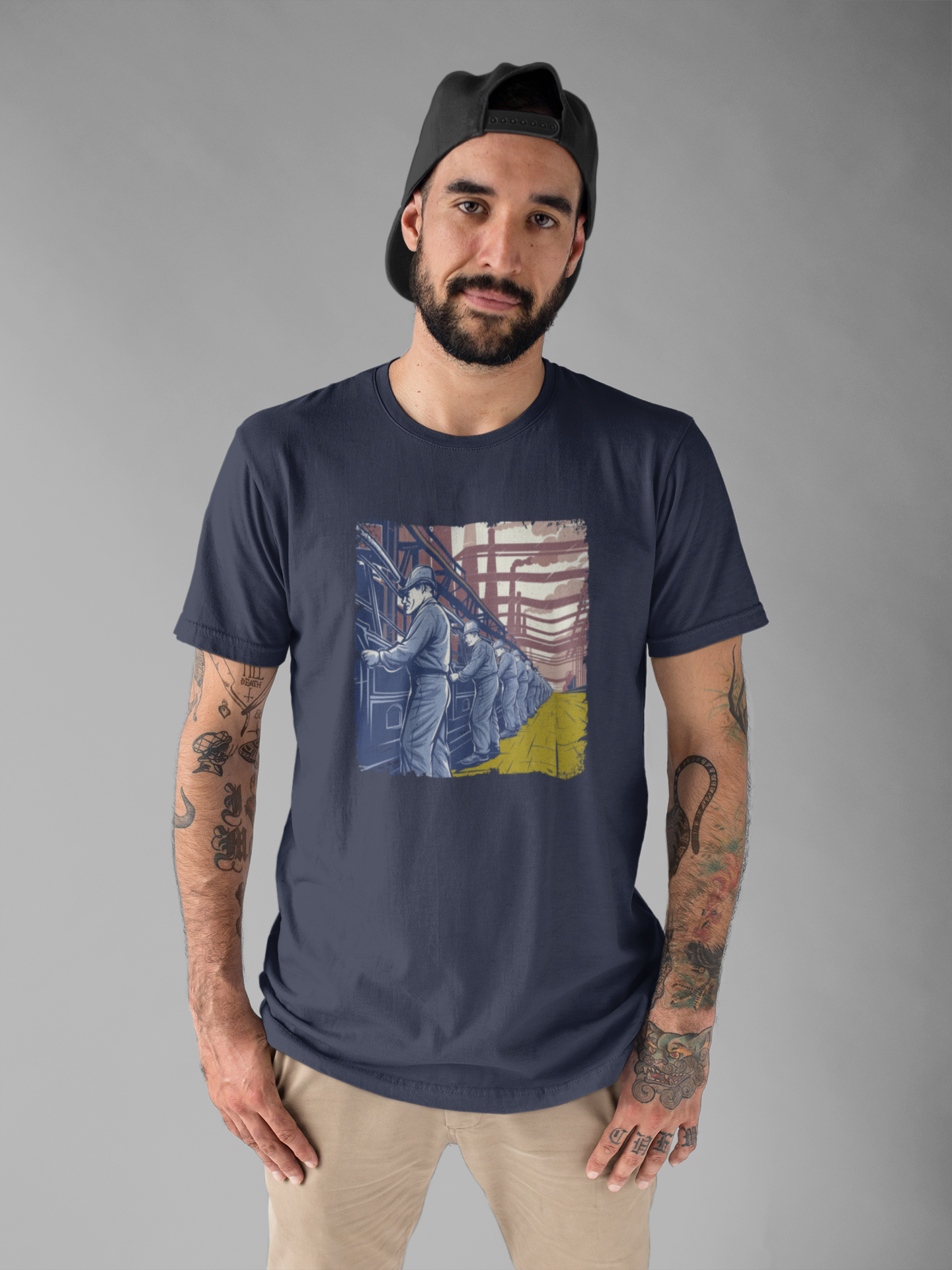 Factory Life, 1800s Edition Tshirt – Assembly Line Workers and Historic Factory Scene