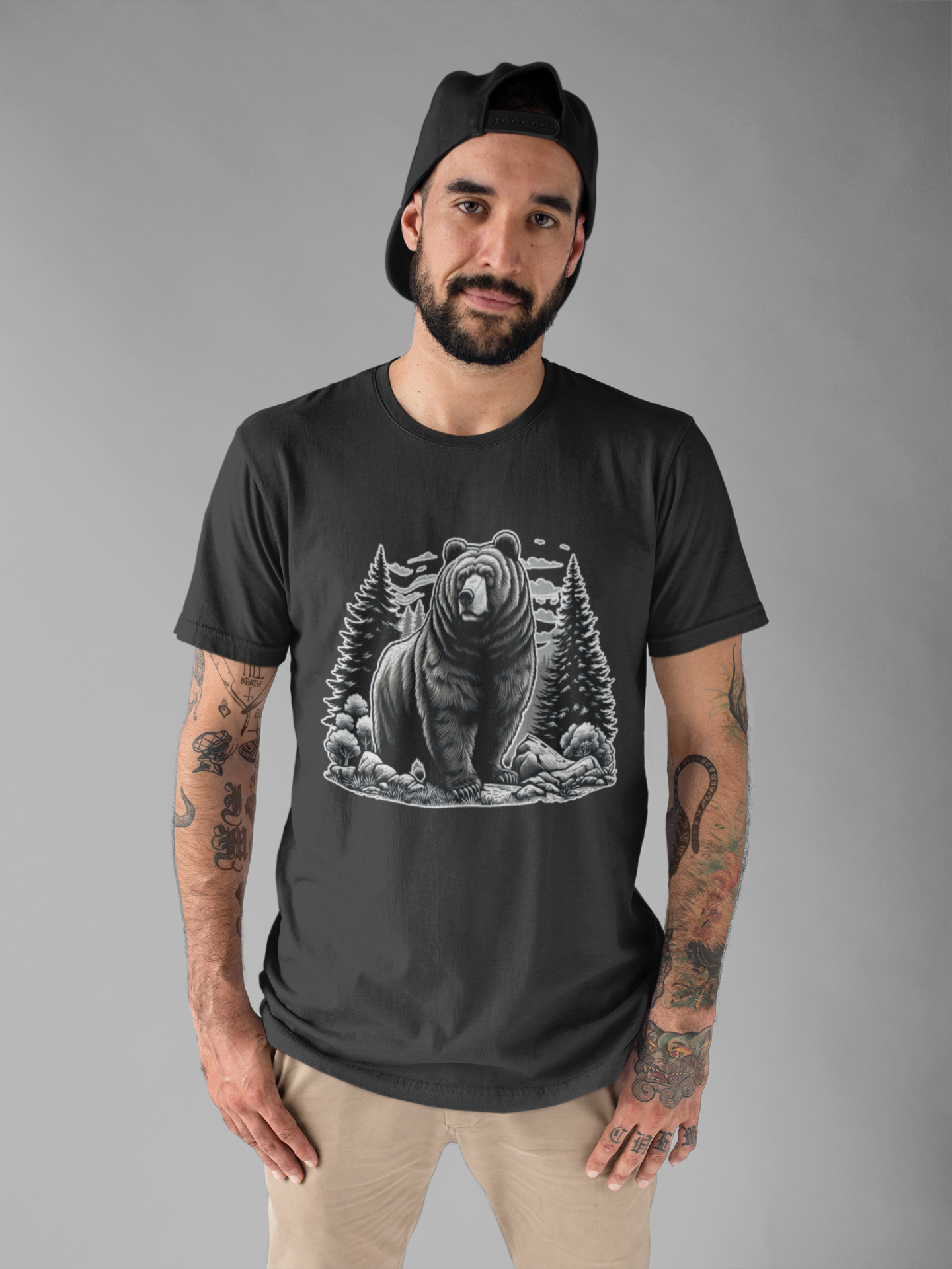 Majestic Wild Bear gazes intently at Stream Edge captivating Graphic T-Shirt