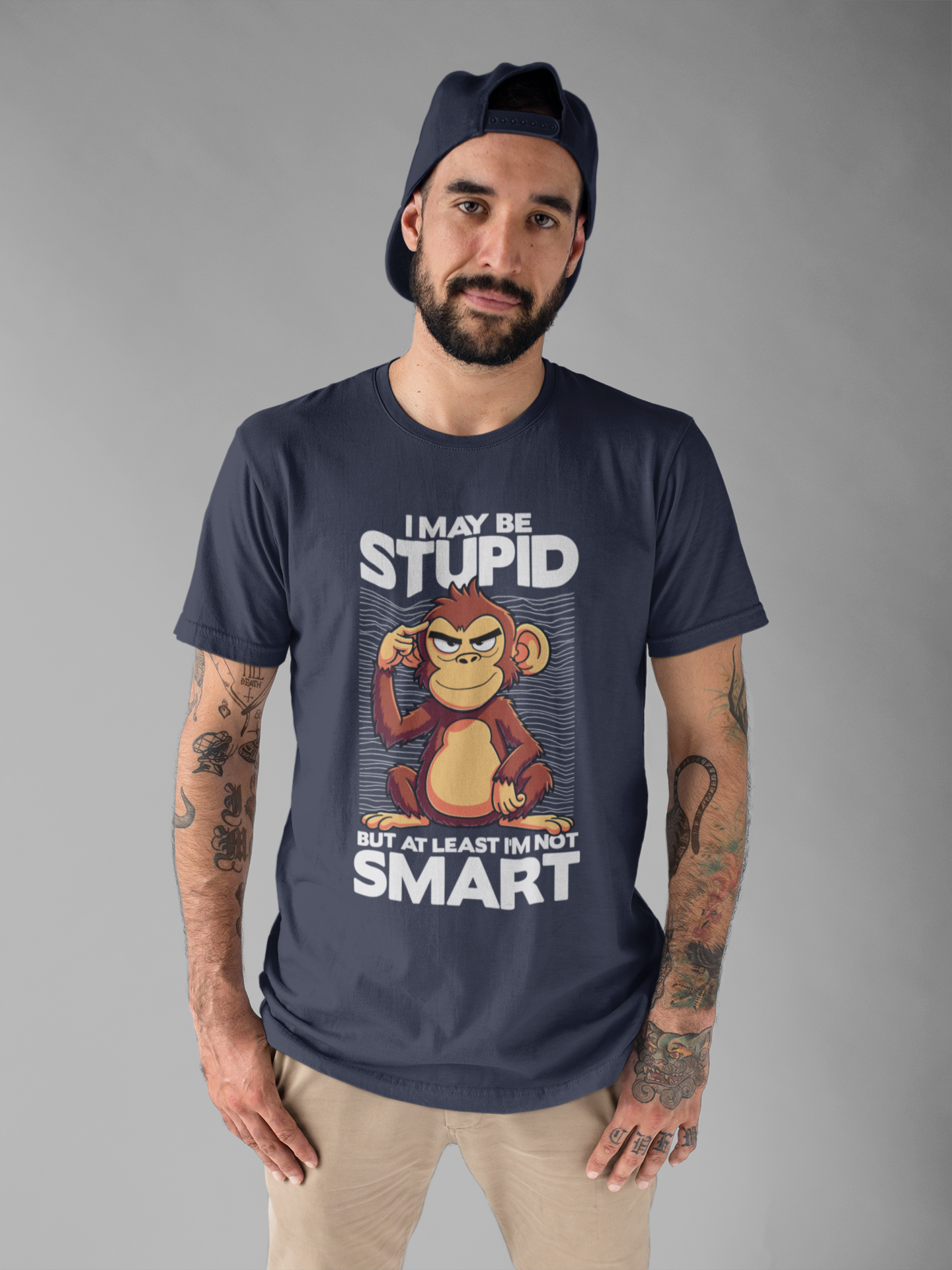I May Be Stupid But At Least I'm Now Smart Tshirt – Thoughtful Sitting Monkey Graphic